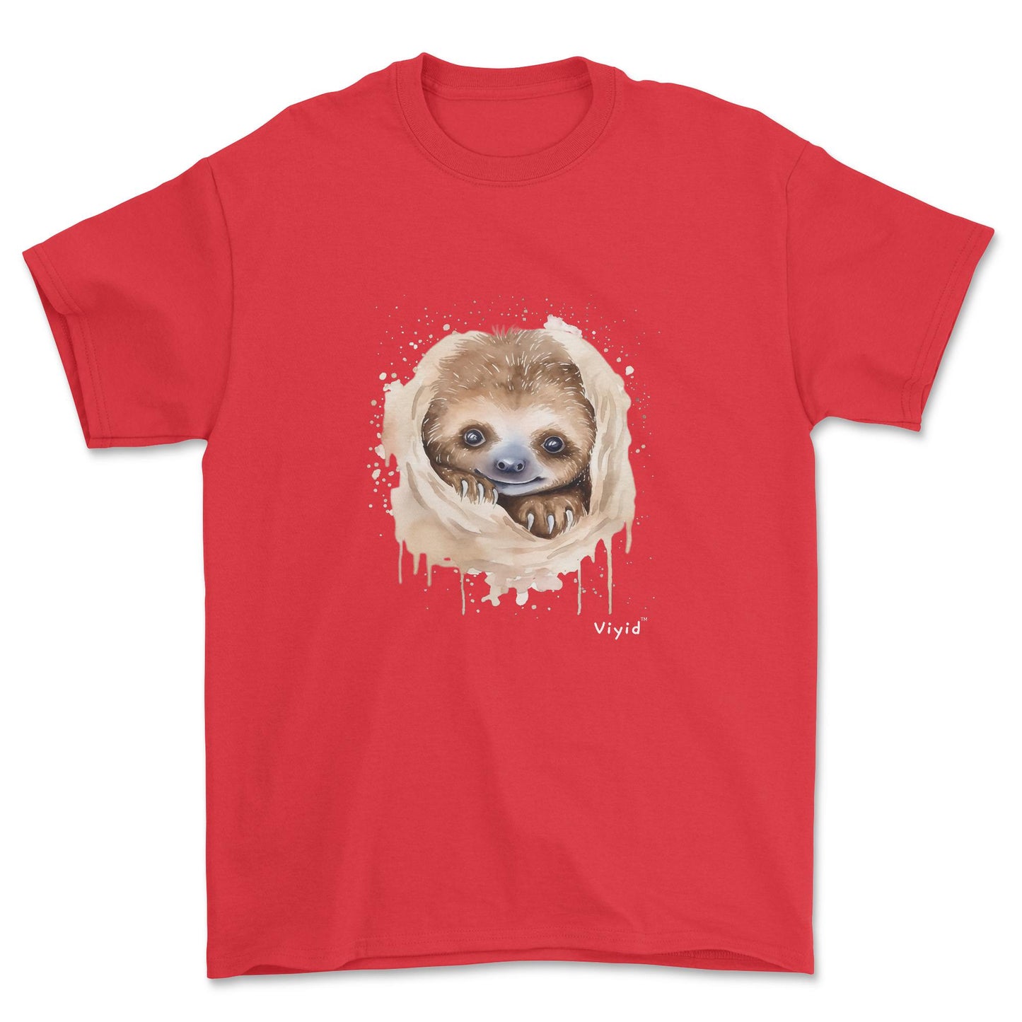 hiding sloth youth t-shirt red