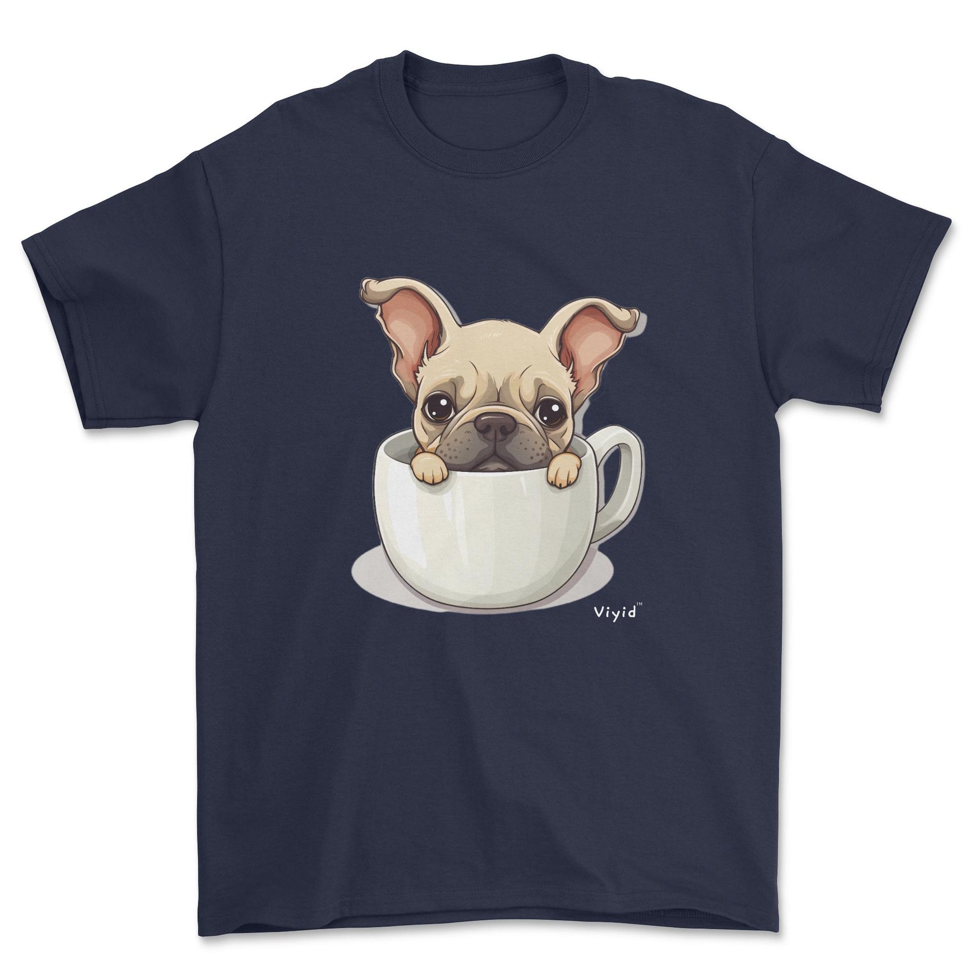 french bulldog in a cup adult t-shirt navy
