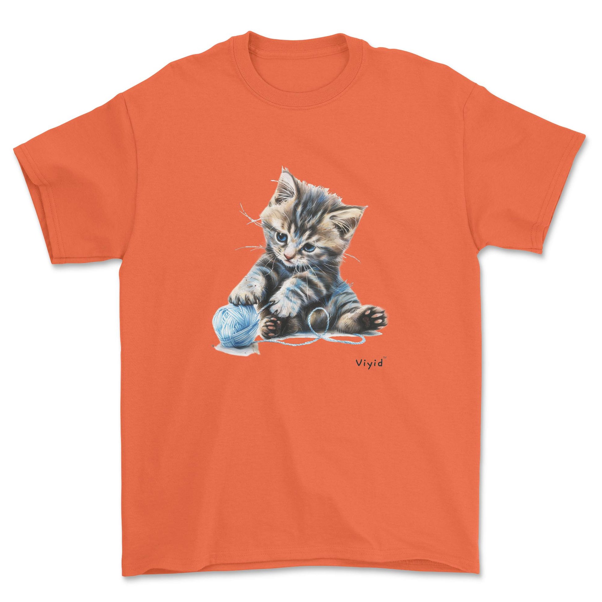 Siberian cat playing yarn adult t-shirt orange