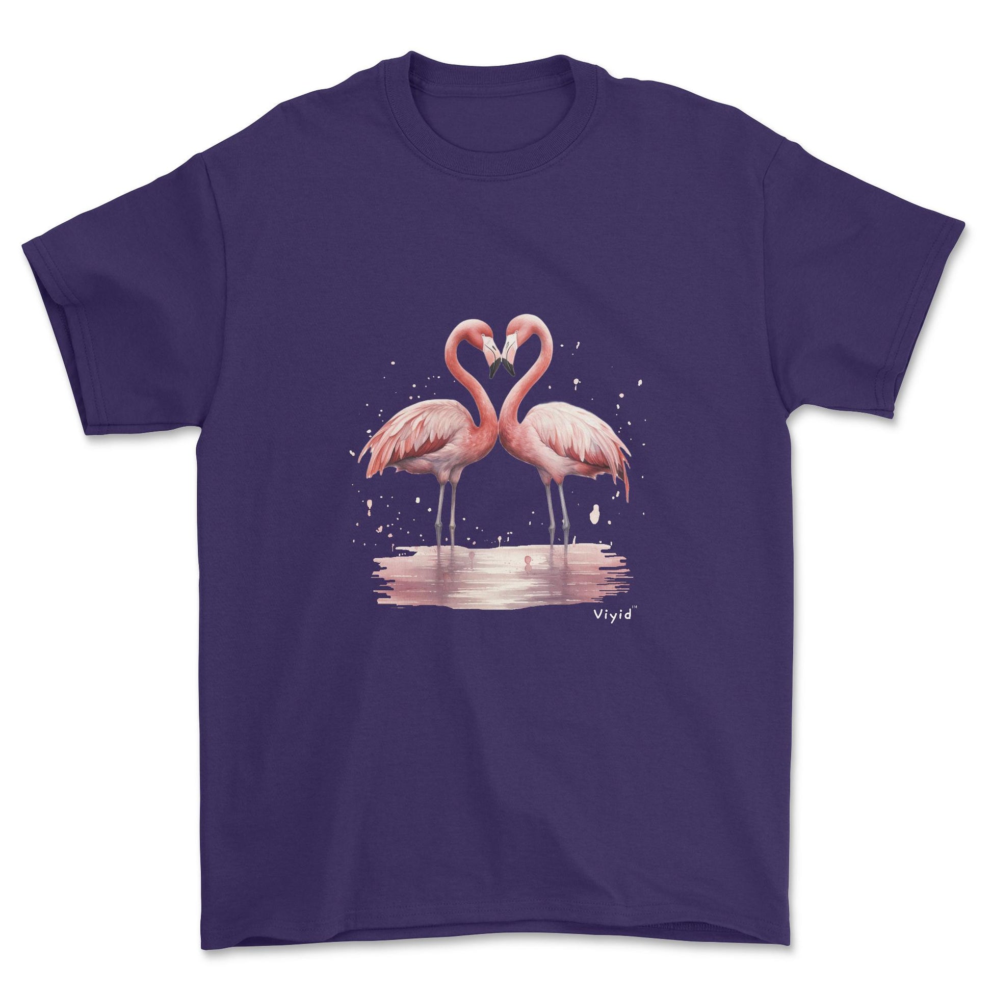 flamingo love youth t-shirt purple