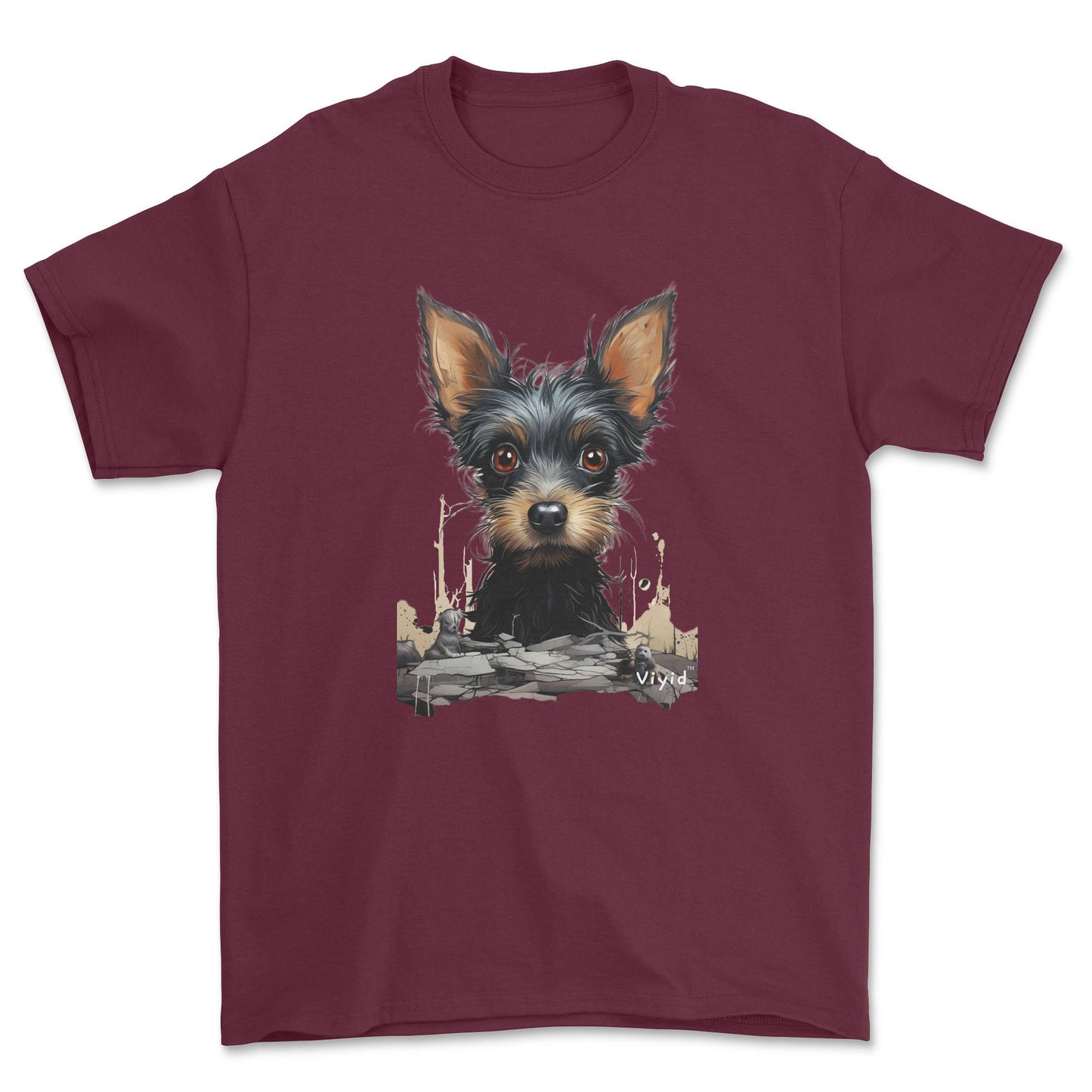 black Yorkshire Terrier drawing youth t-shirt maroon