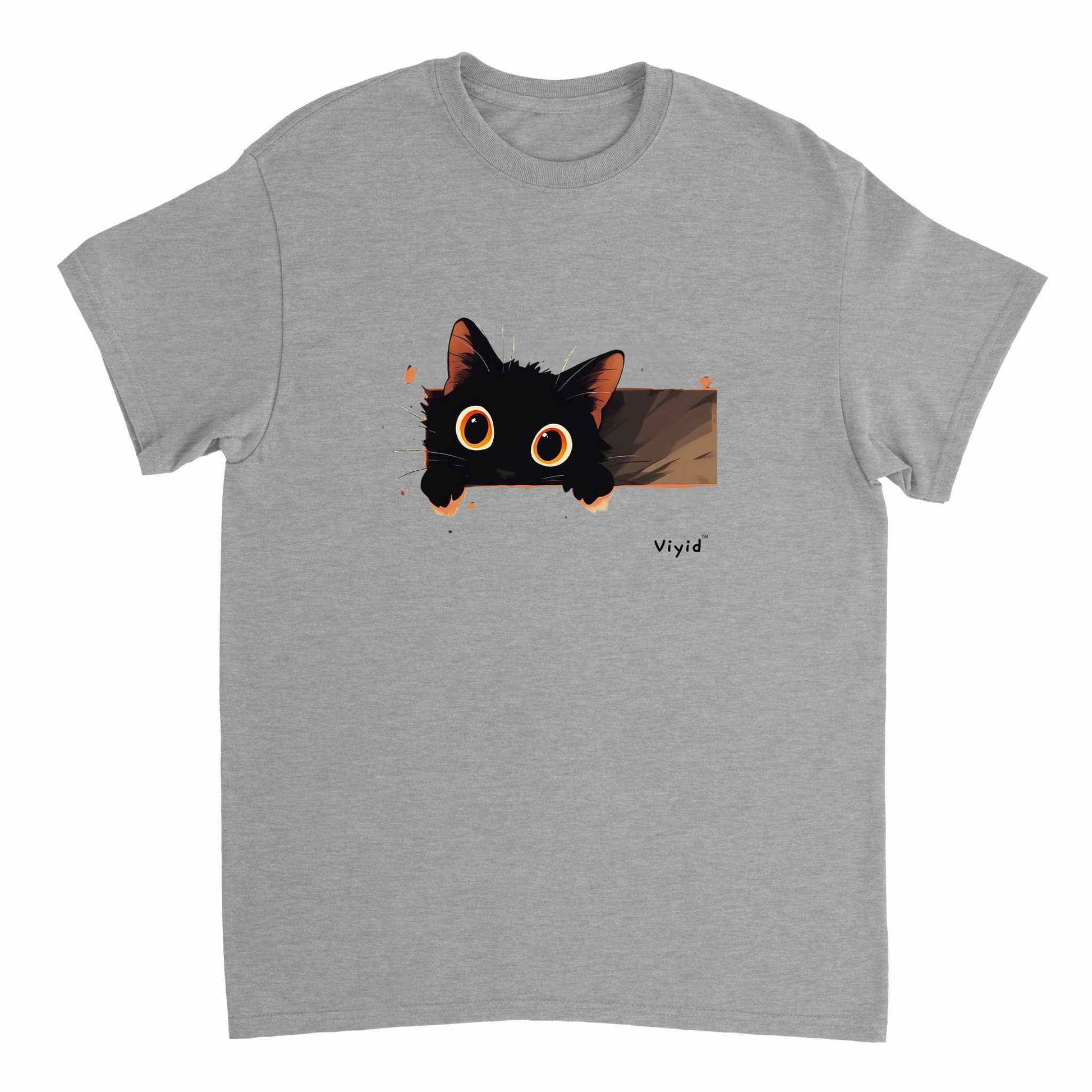 Peeping black cat adult t-shirt sports grey