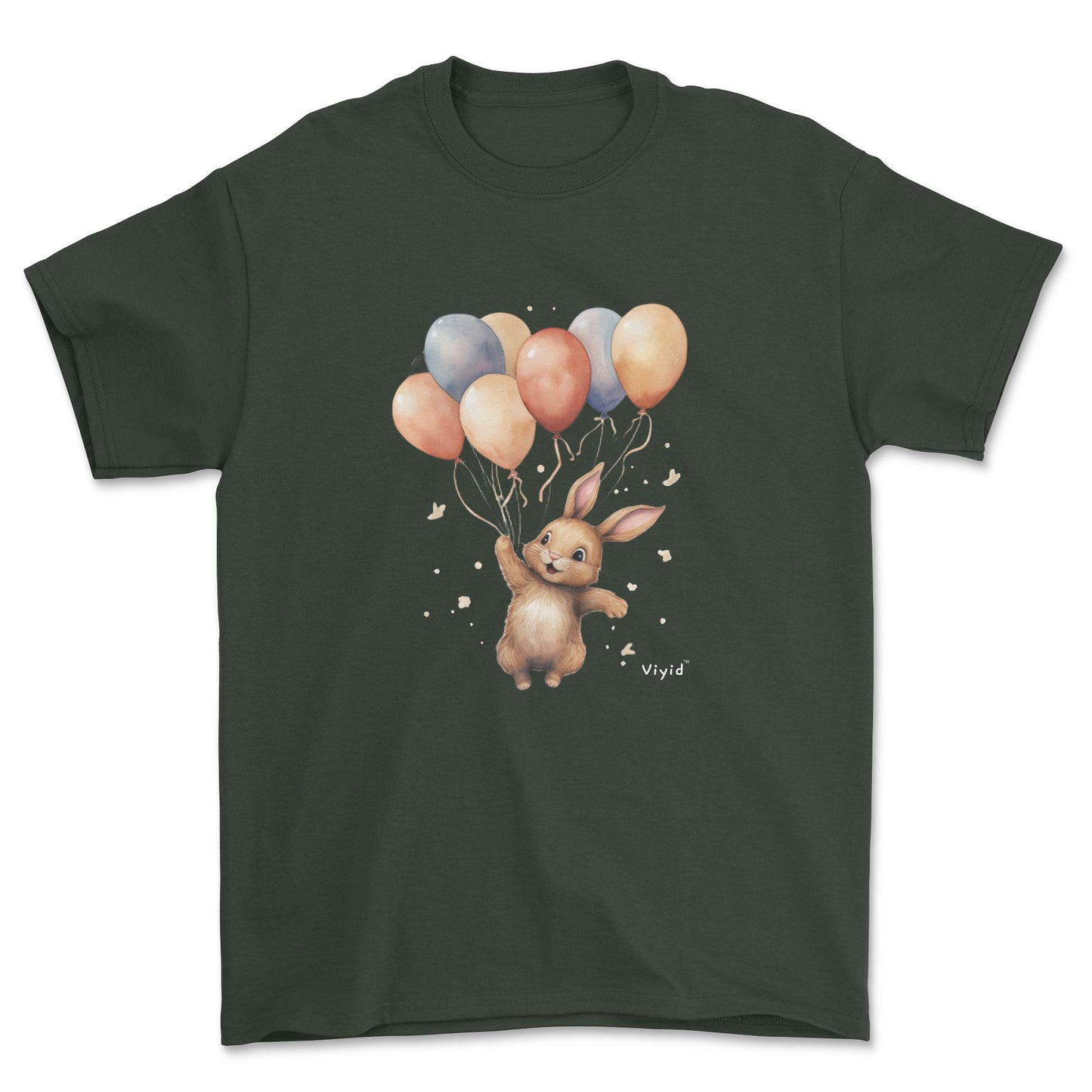 bunny with balloons youth t-shirt forest green