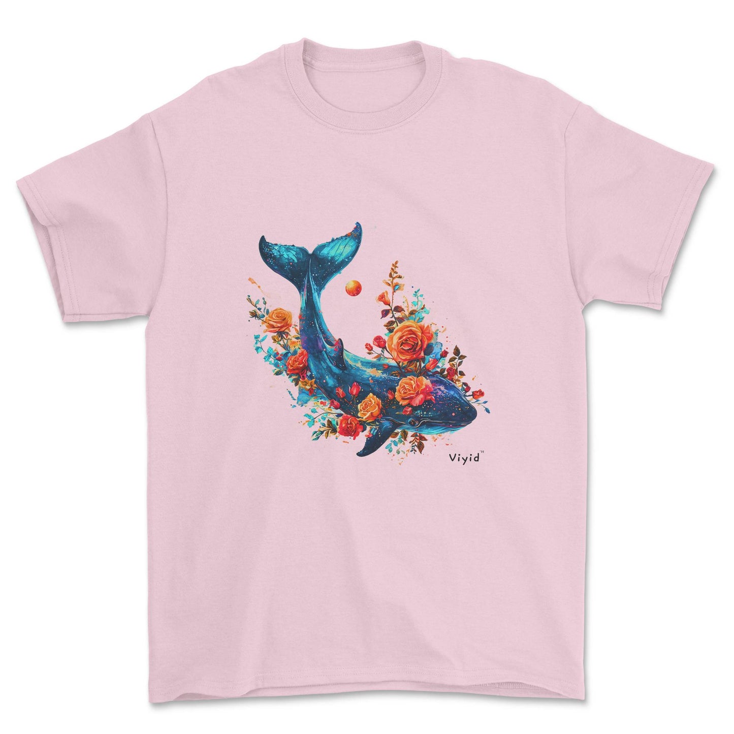 whale roses planets youth t-shirt light pink