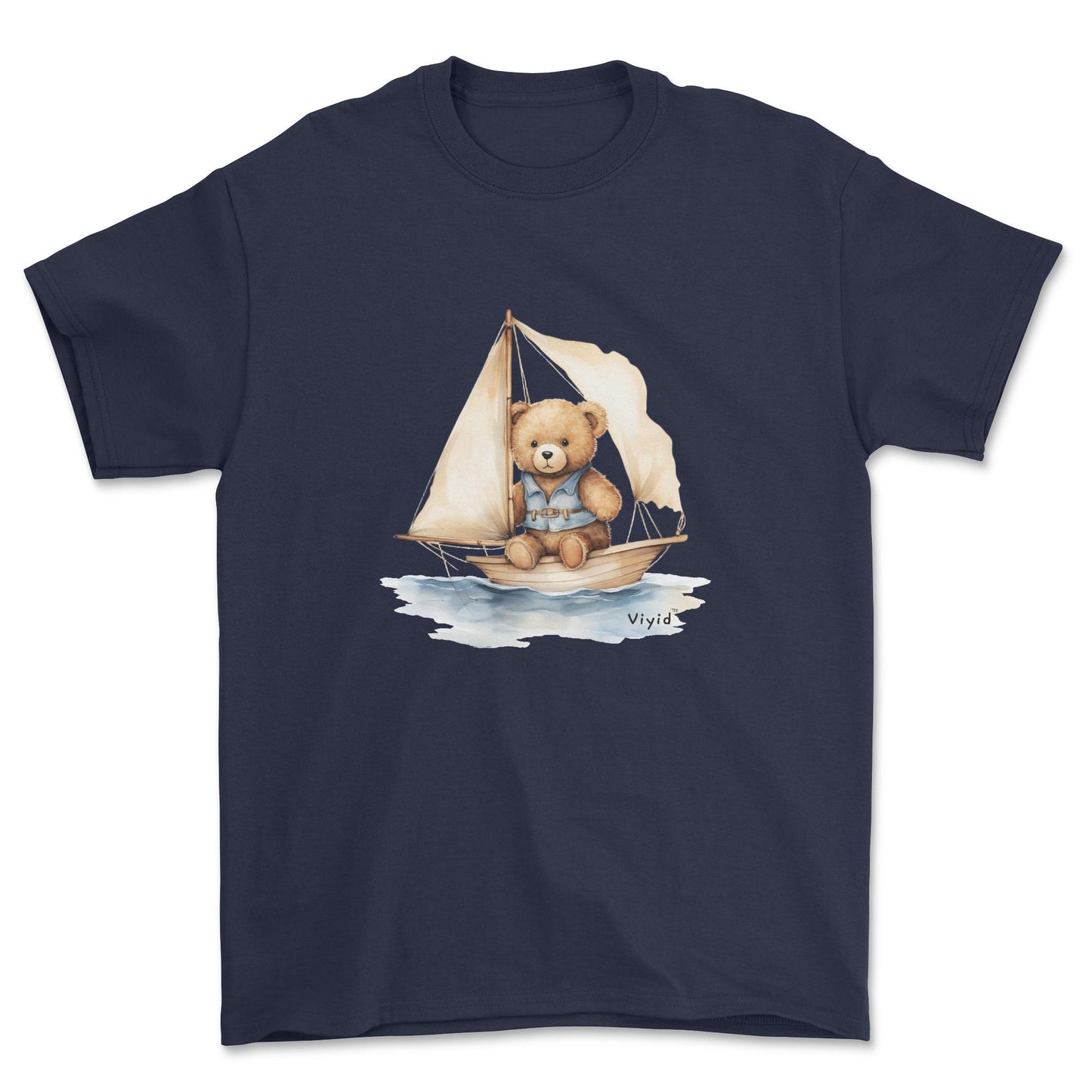 bear on boat adult t-shirt navy