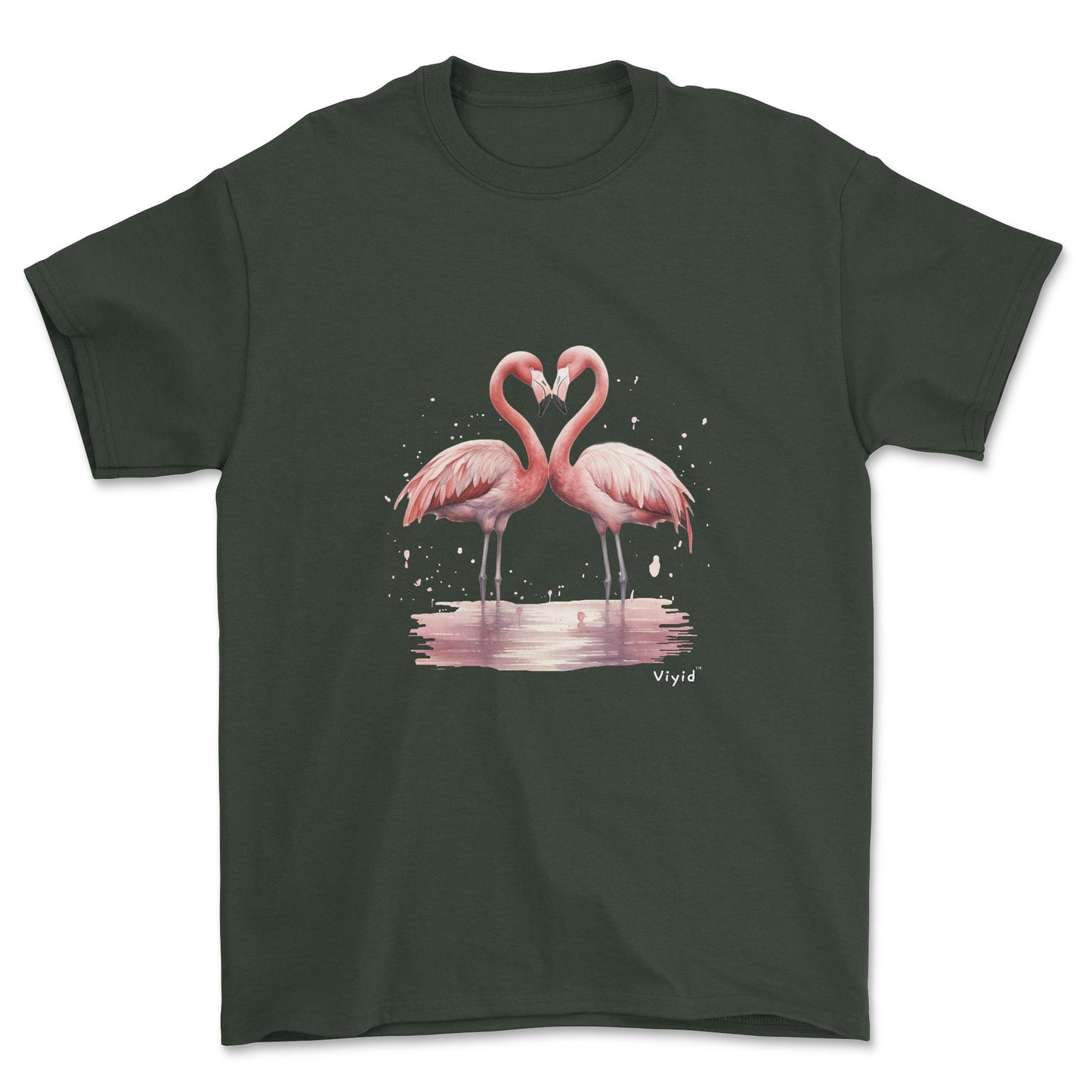 flamingo love youth t-shirt forest green