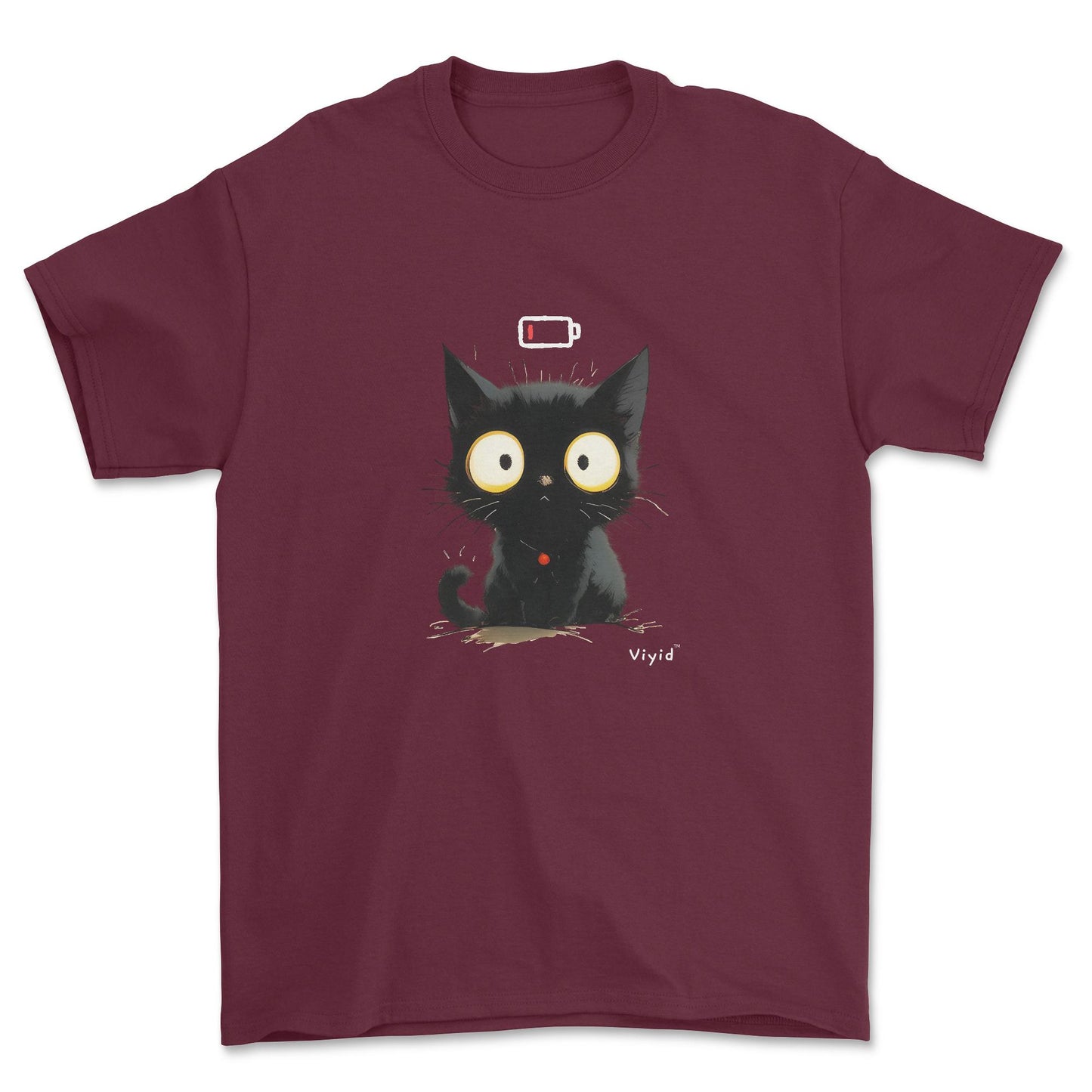 Low battery black cat youth t-shirt maroon