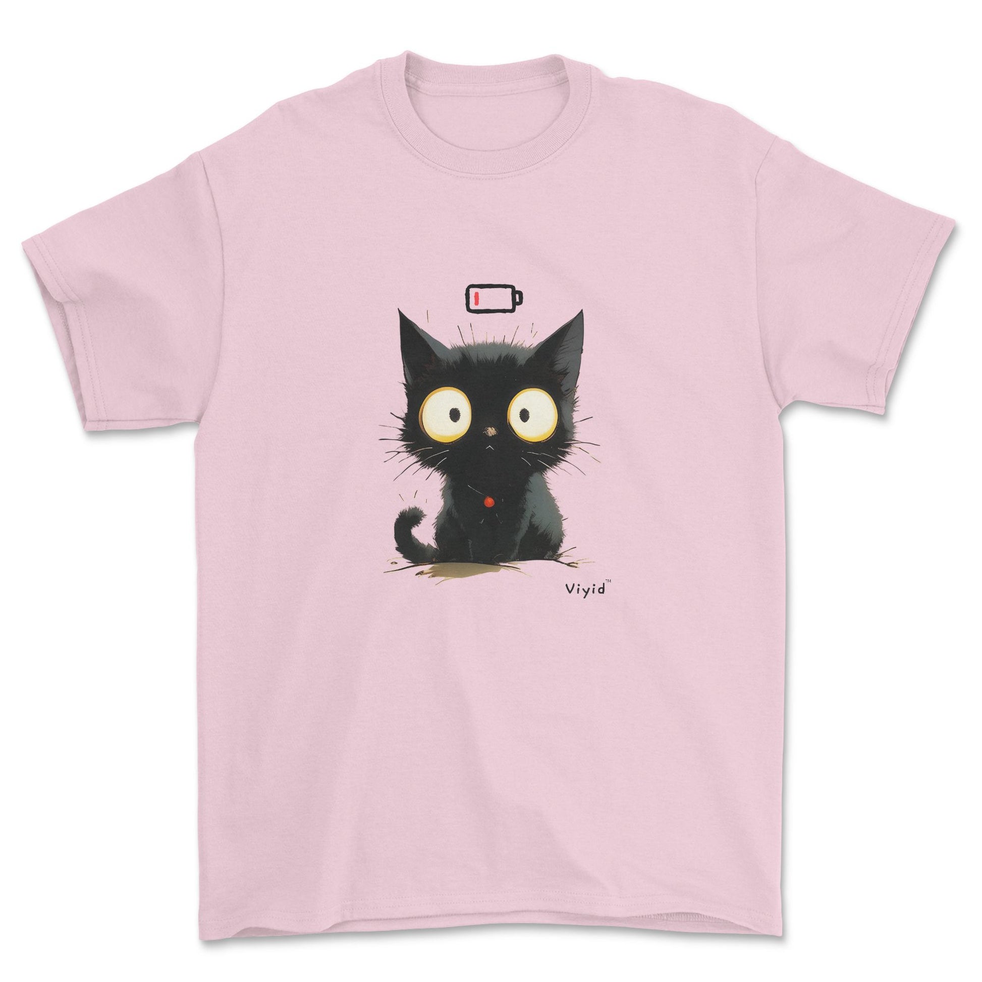 Low battery black cat youth t-shirt light pink