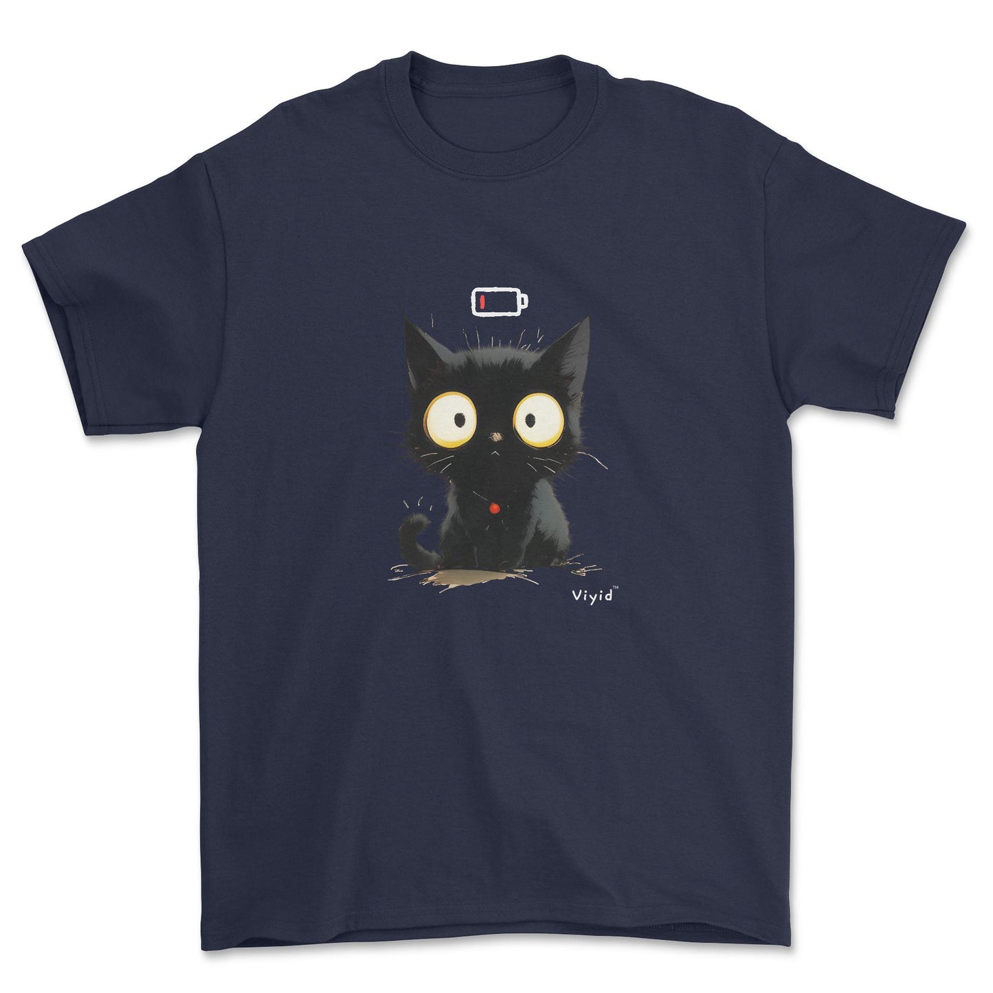 Low battery black cat adult t-shirt navy