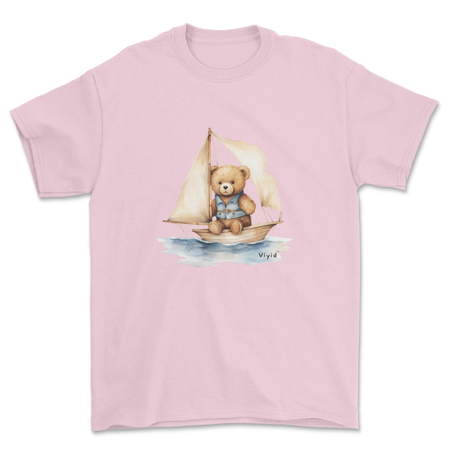 bear on boat youth t-shirt light pink