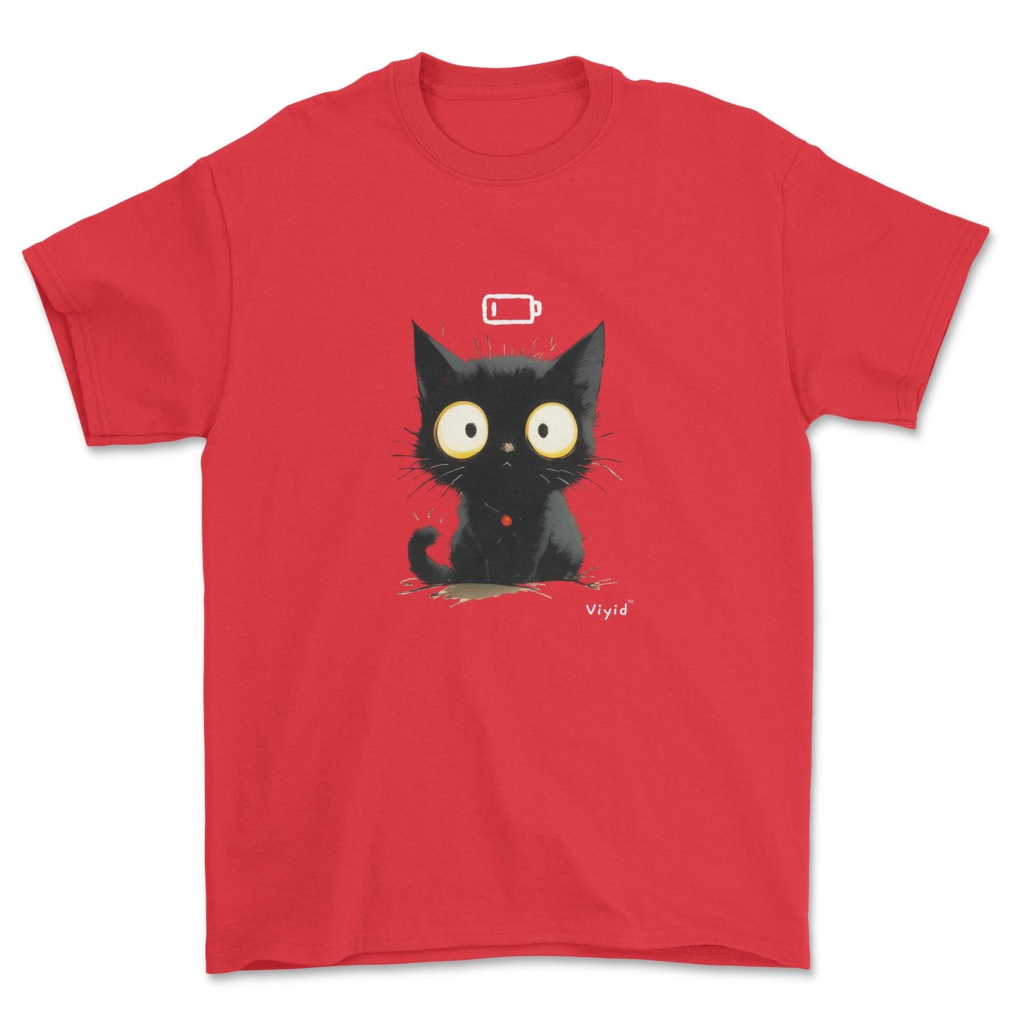 Low battery black cat adult t-shirt red
