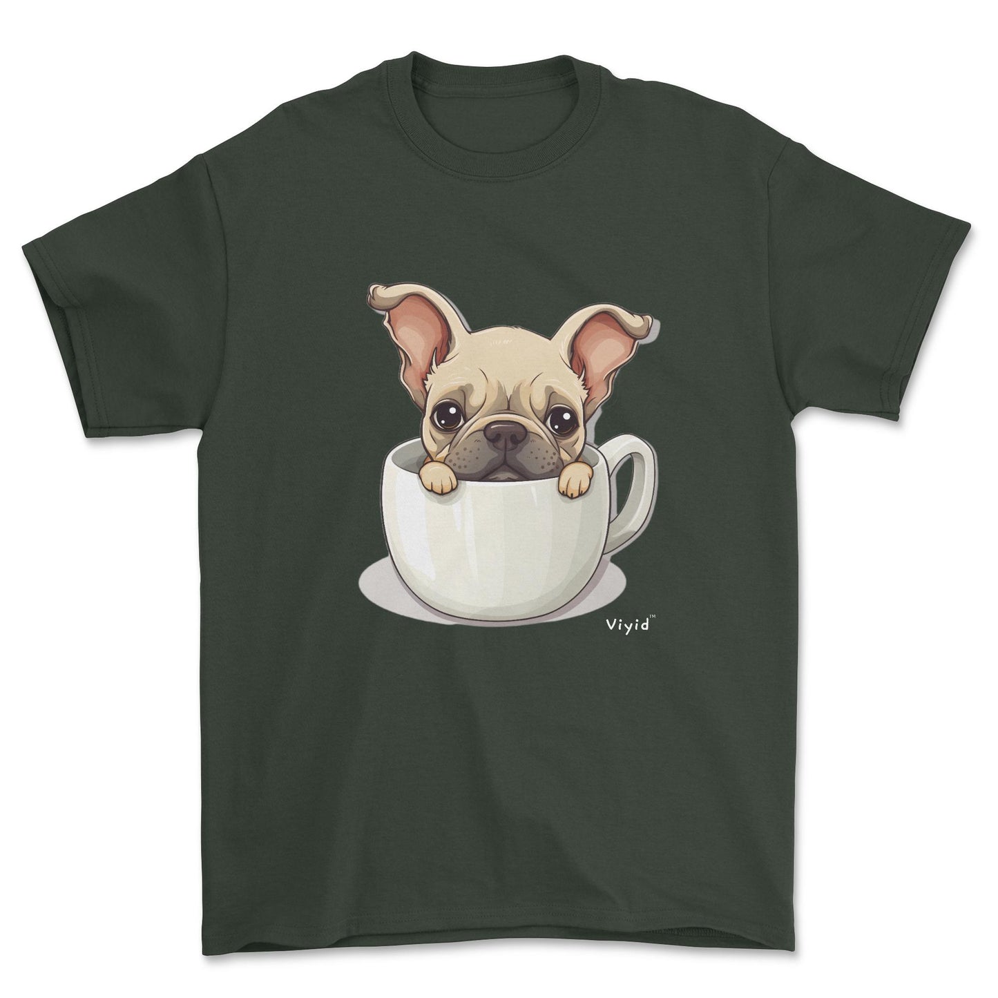 french bulldog in a cup adult t-shirt forest green