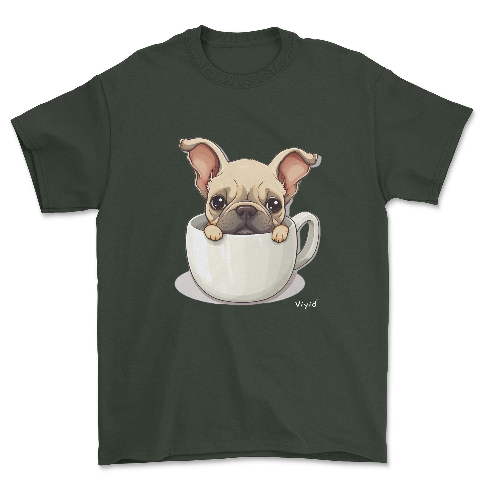 french bulldog in a cup adult t-shirt forest green