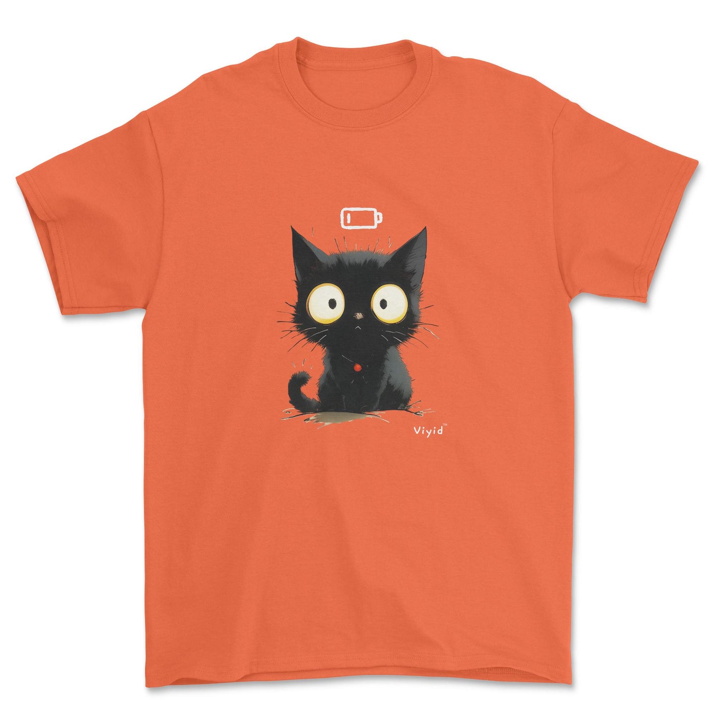Low battery black cat adult t-shirt orange