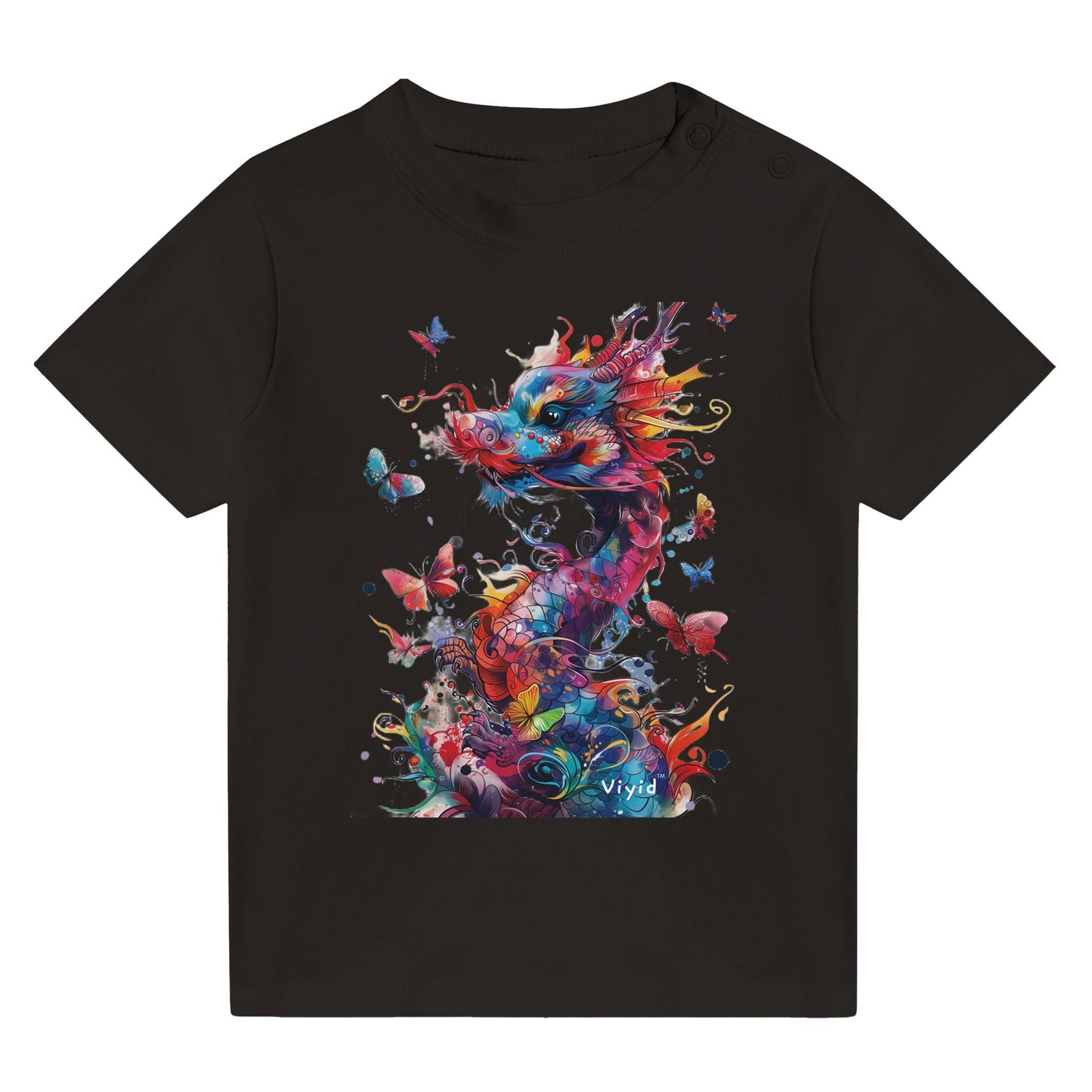 colorful dragon with butterflies toddler t-shirt black