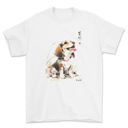 a cute beagle Chinese painting style youth t-shirt white