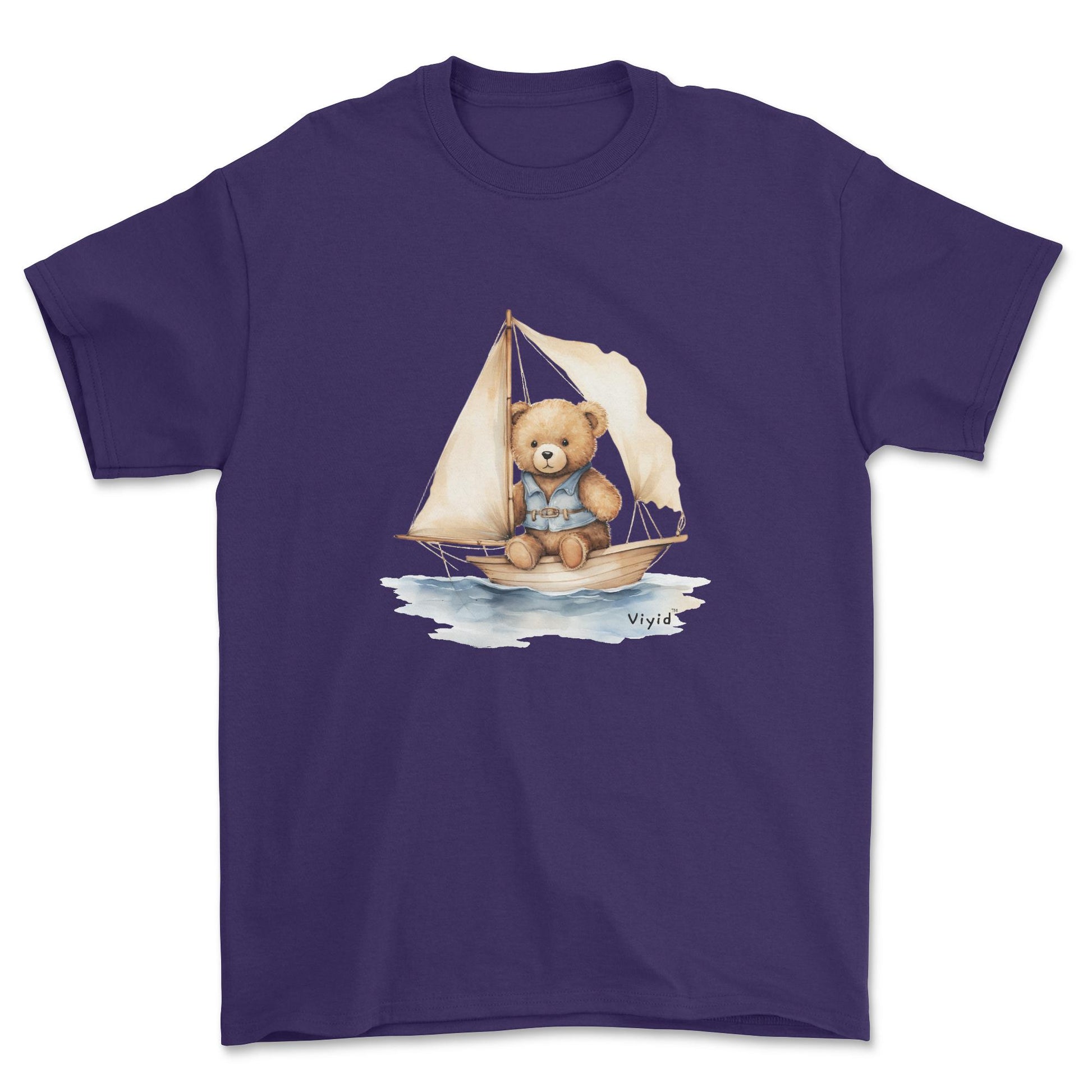 bear on boat adult t-shirt purple