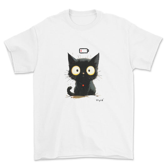 Low battery black cat adult t-shirt white