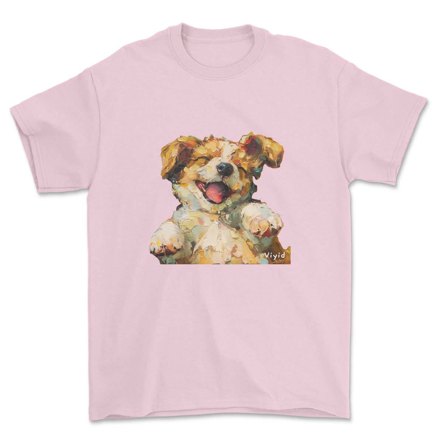 oil painting puppy youth t-shirt light pink