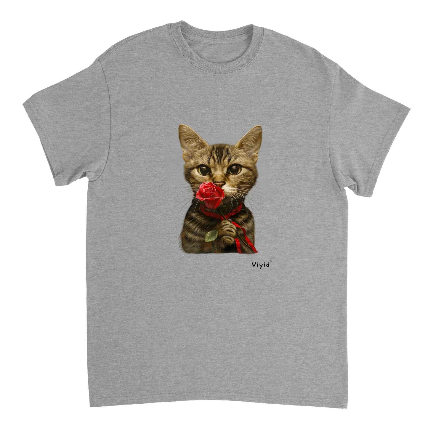 sniffing rose domestic shorthair cat adult t-shirt sports grey
