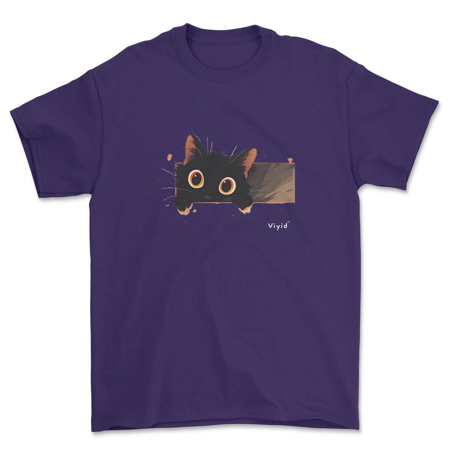 Peeping black cat youth t-shirt purple