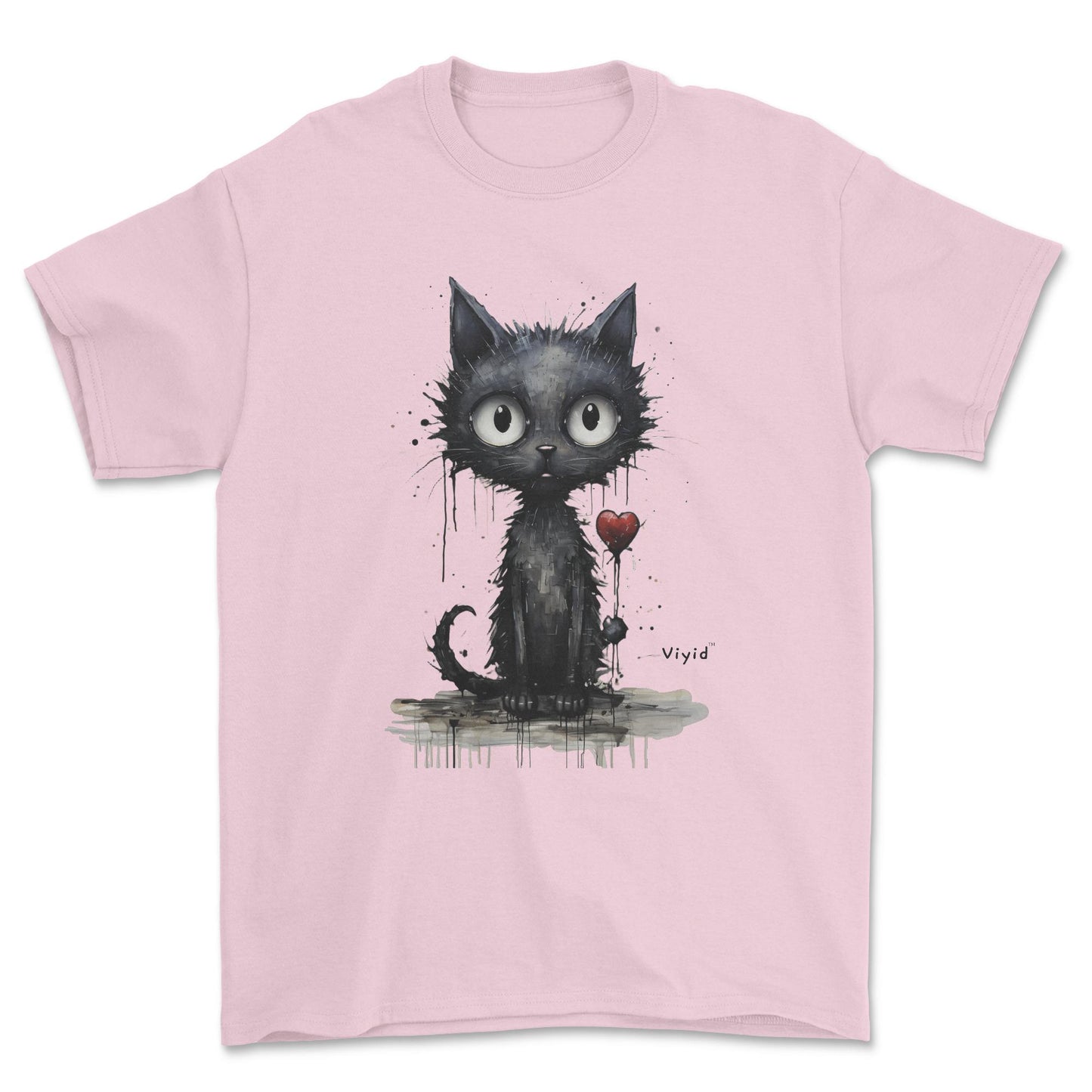 expressionism black cat youth t-shirt light pink