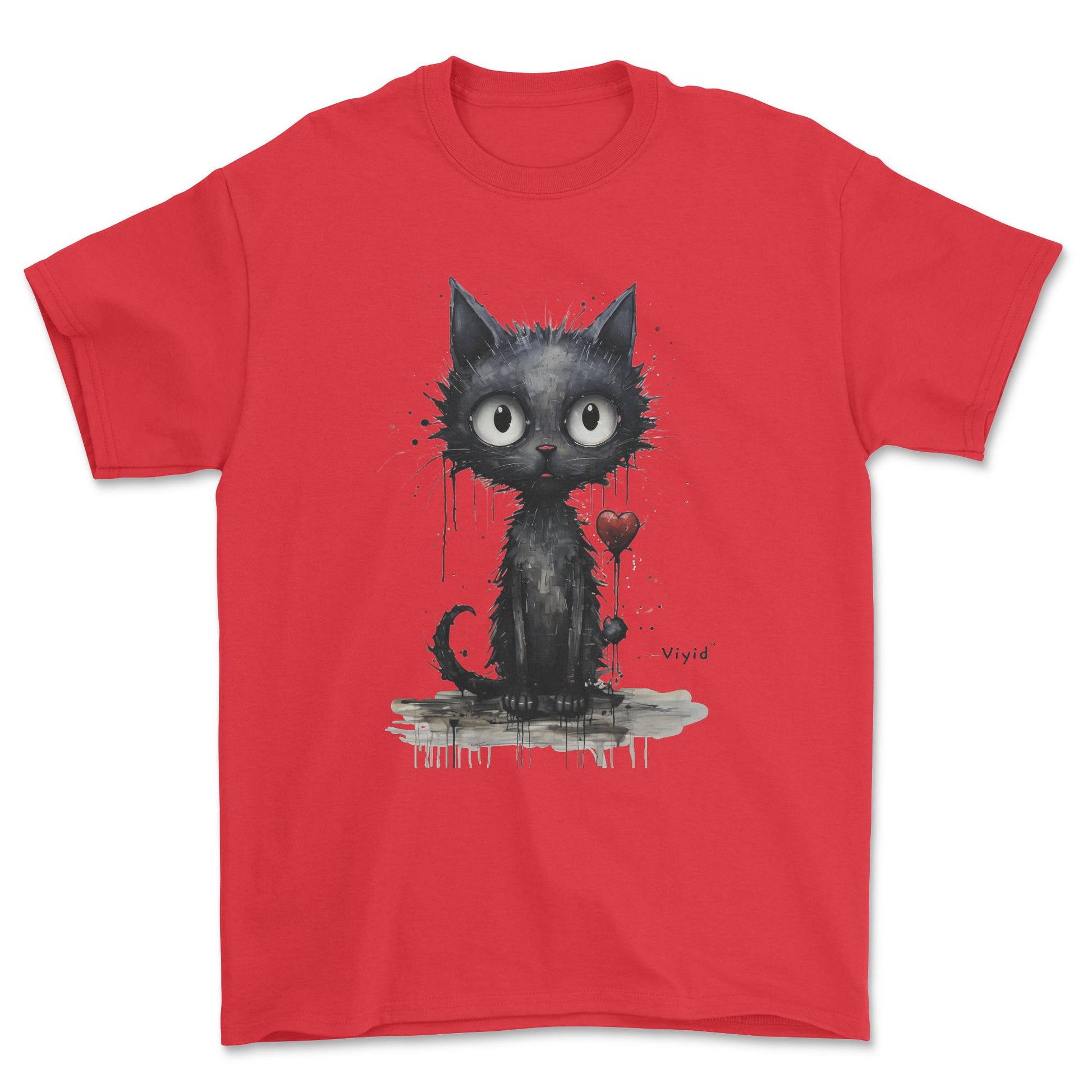 expressionism black cat adult t-shirt red