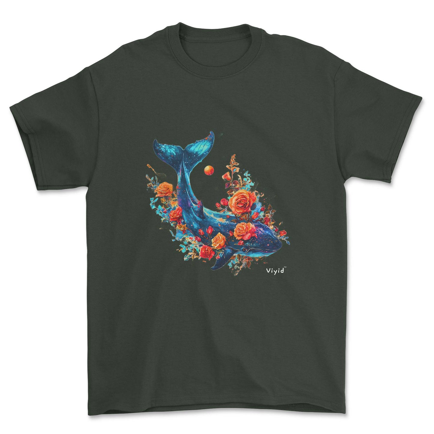 whale roses planets adult t-shirt forest green