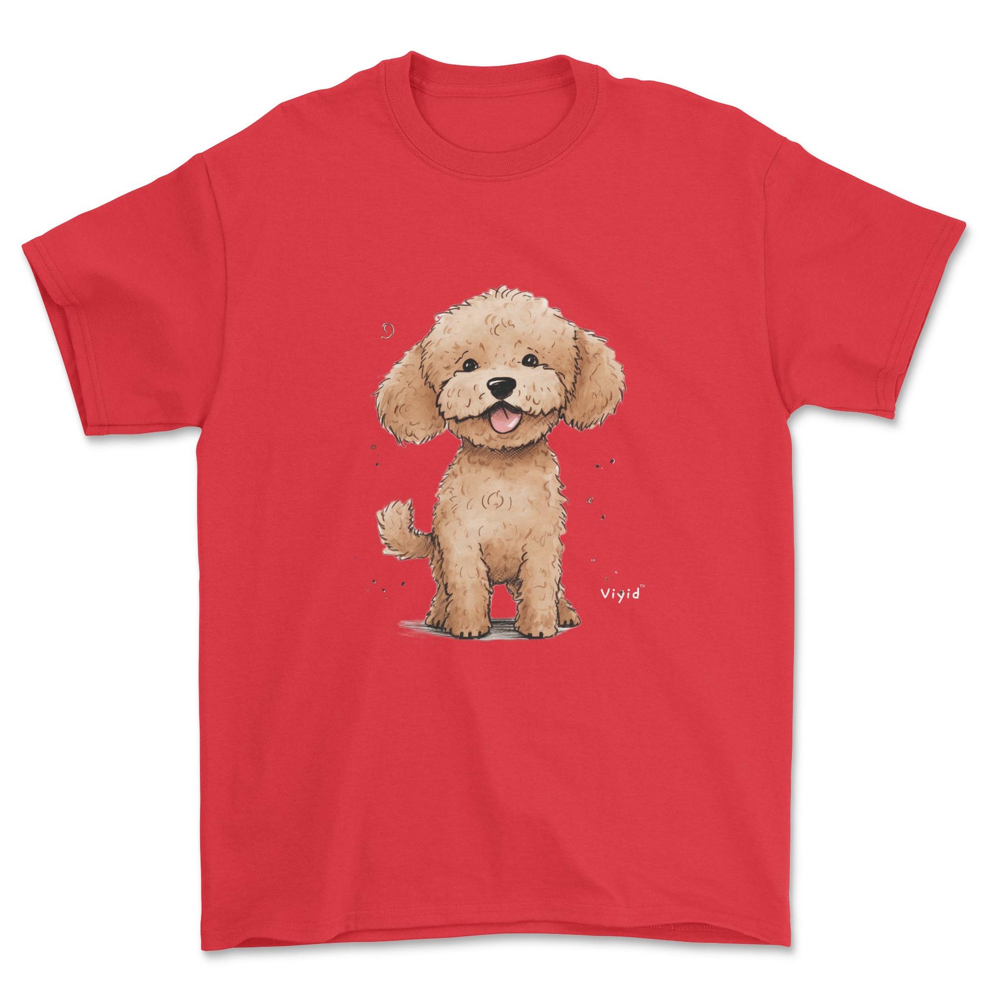 brown poodle youth t-shirt red