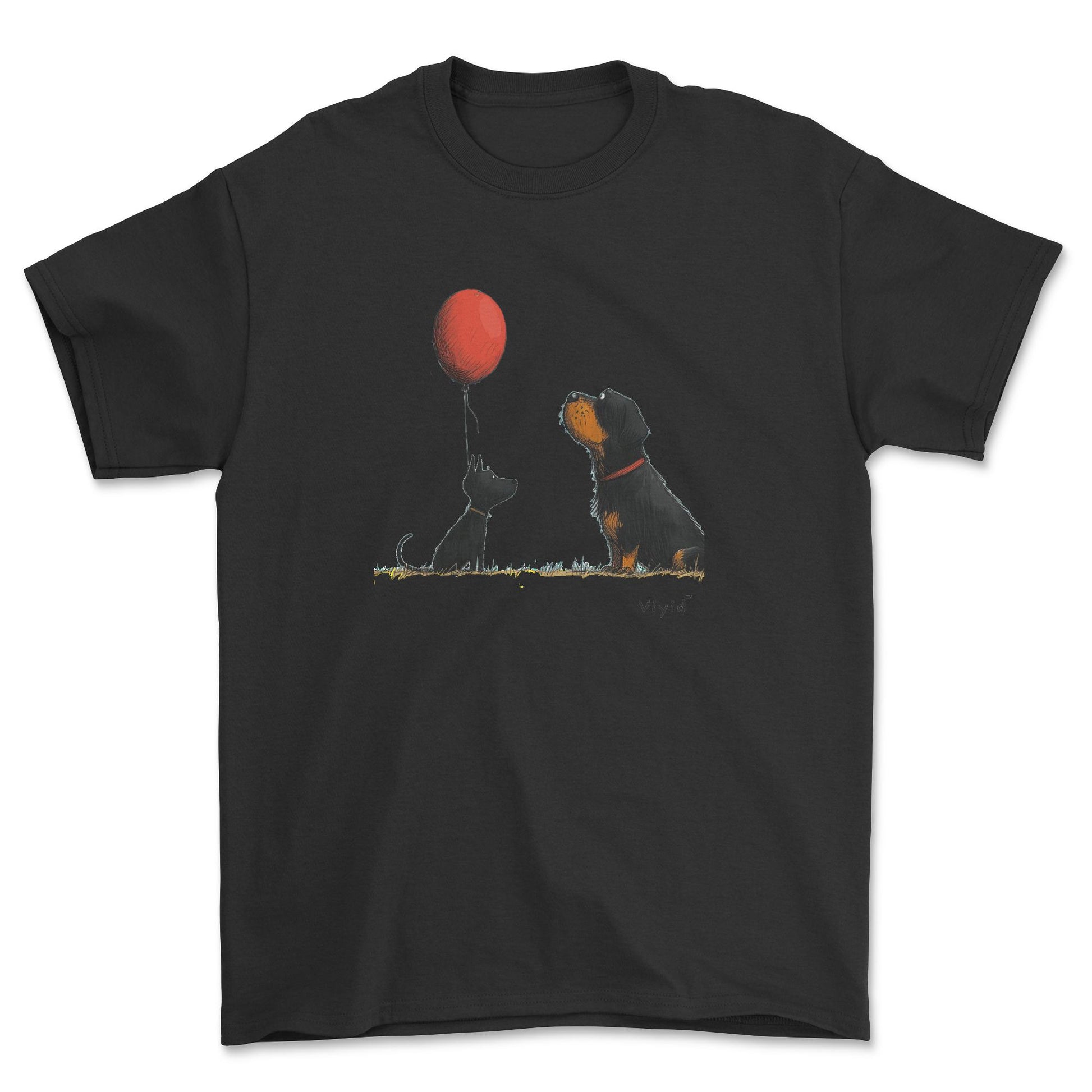 Rottweiler with balloon adult t-shirt black