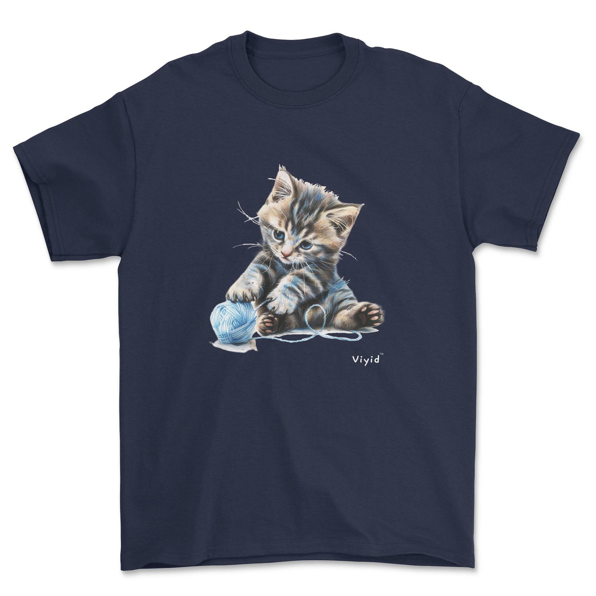 Siberian cat playing yarn youth t-shirt navy