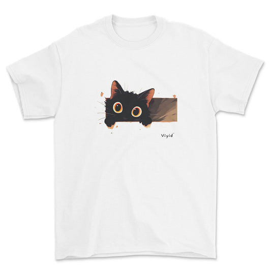 Peeping black cat youth t-shirt white