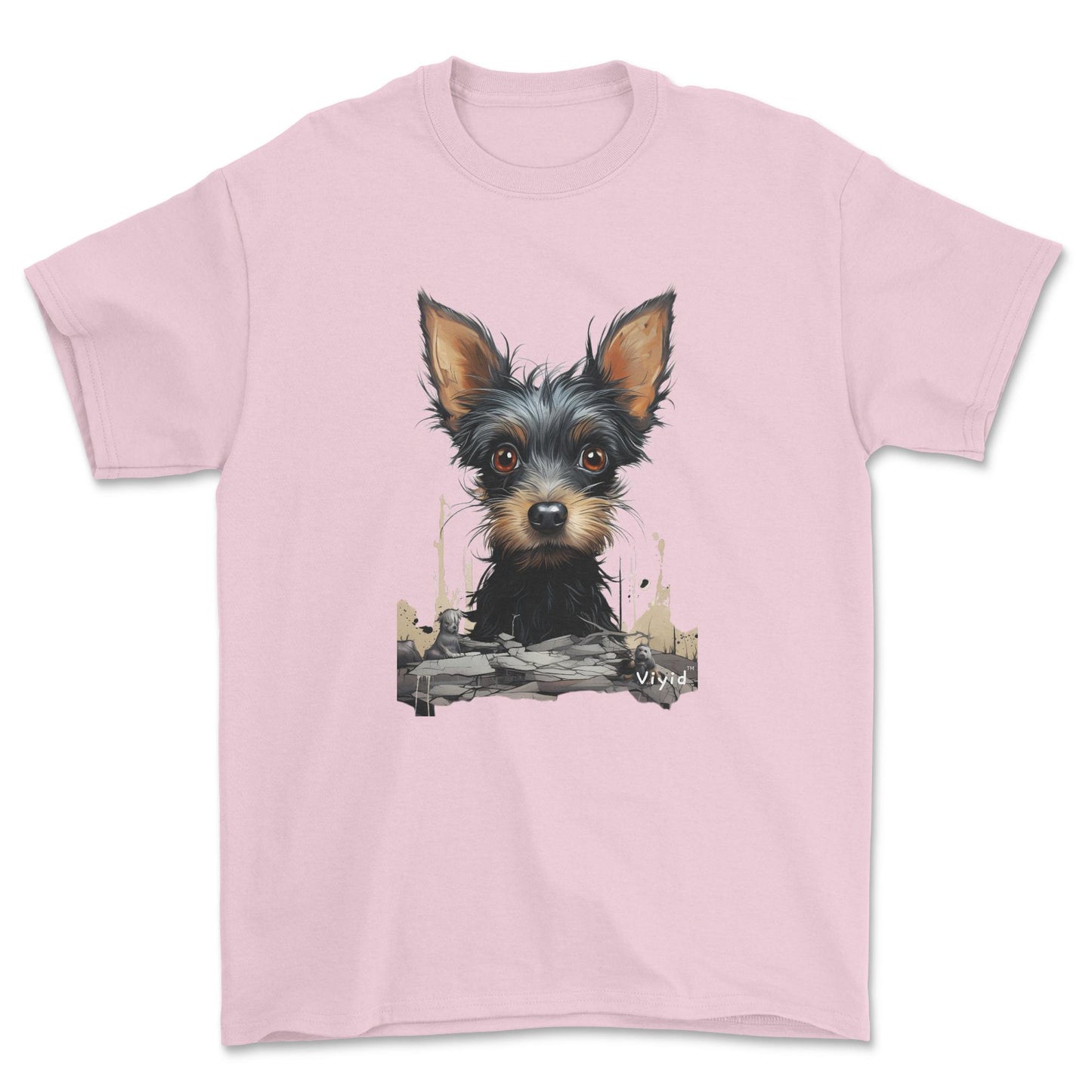 black Yorkshire Terrier drawing adult t-shirt light pink
