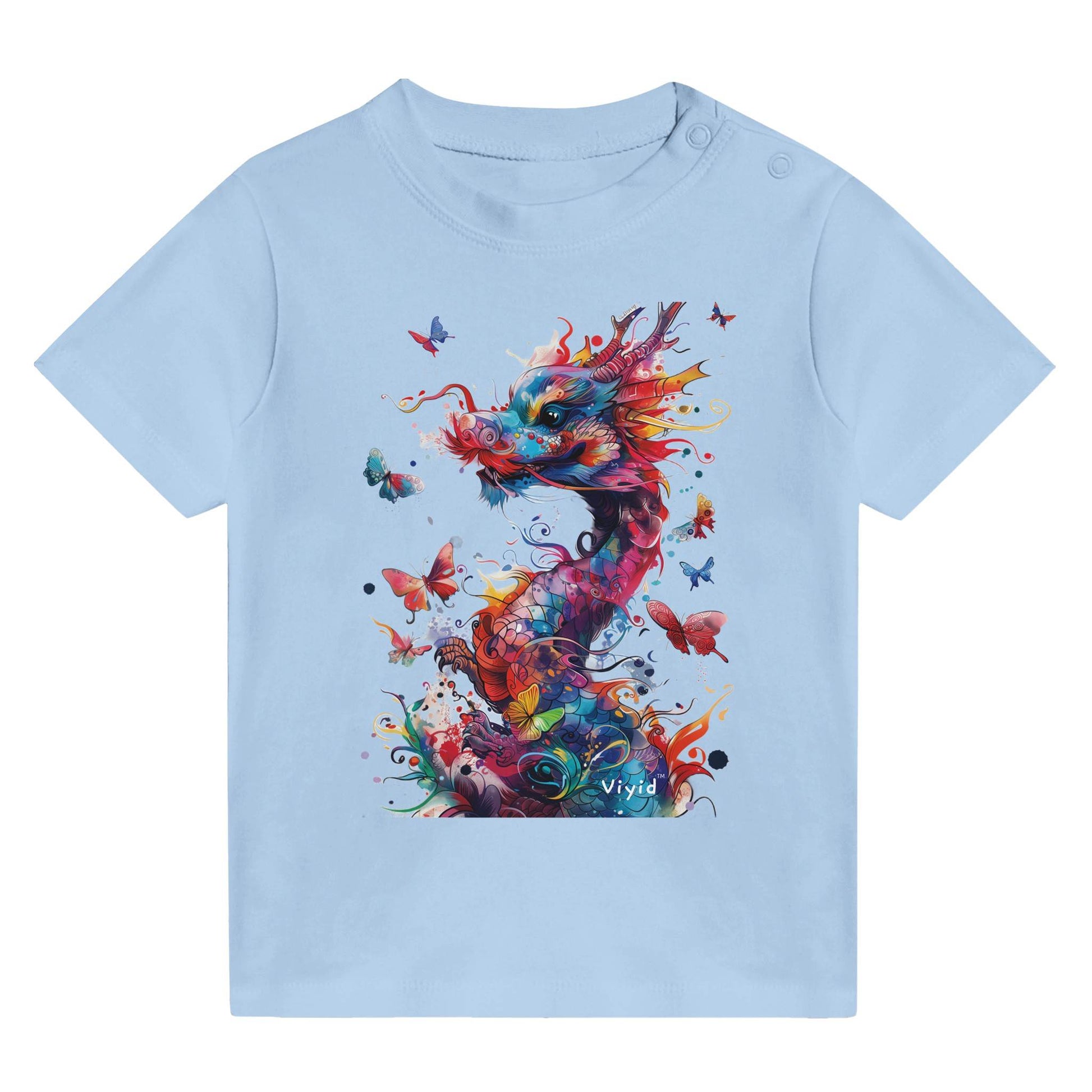 colorful dragon with butterflies toddler t-shirt baby blue