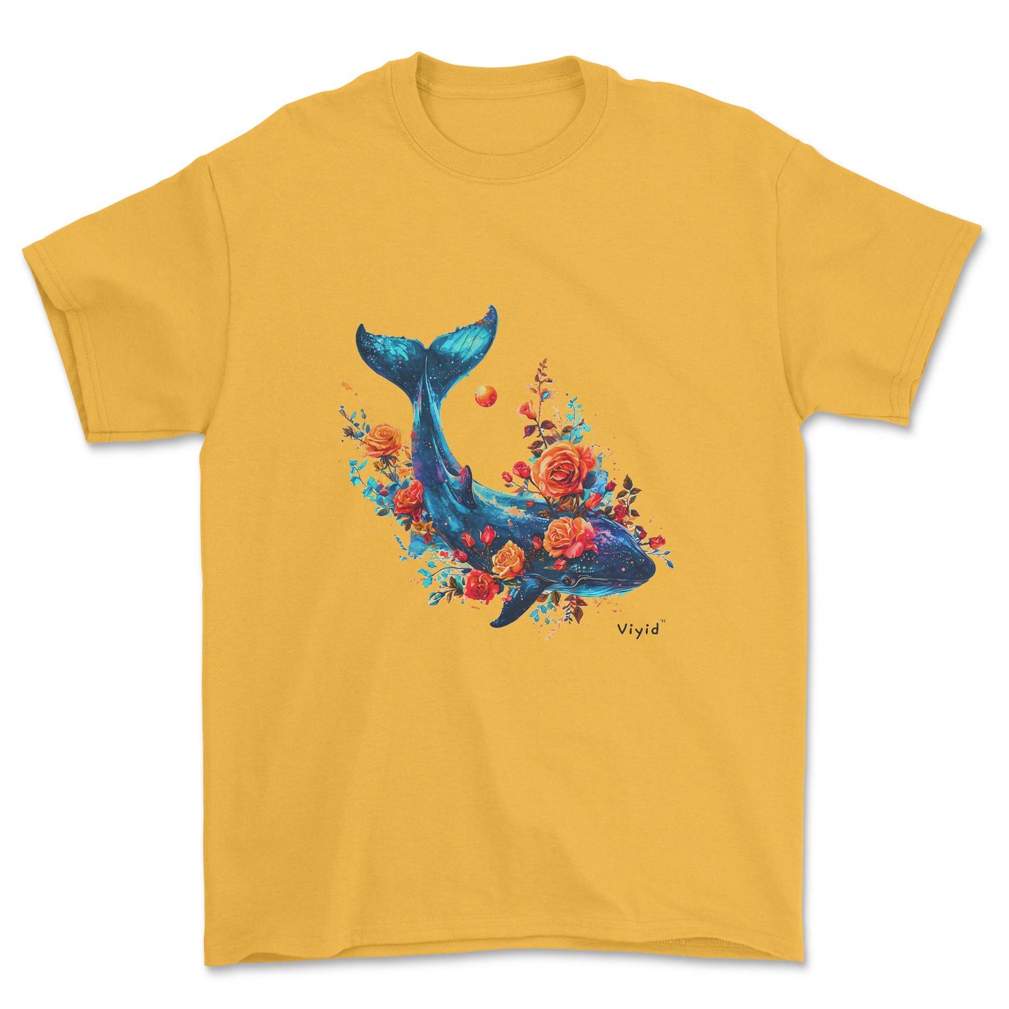 whale roses planets adult t-shirt gold