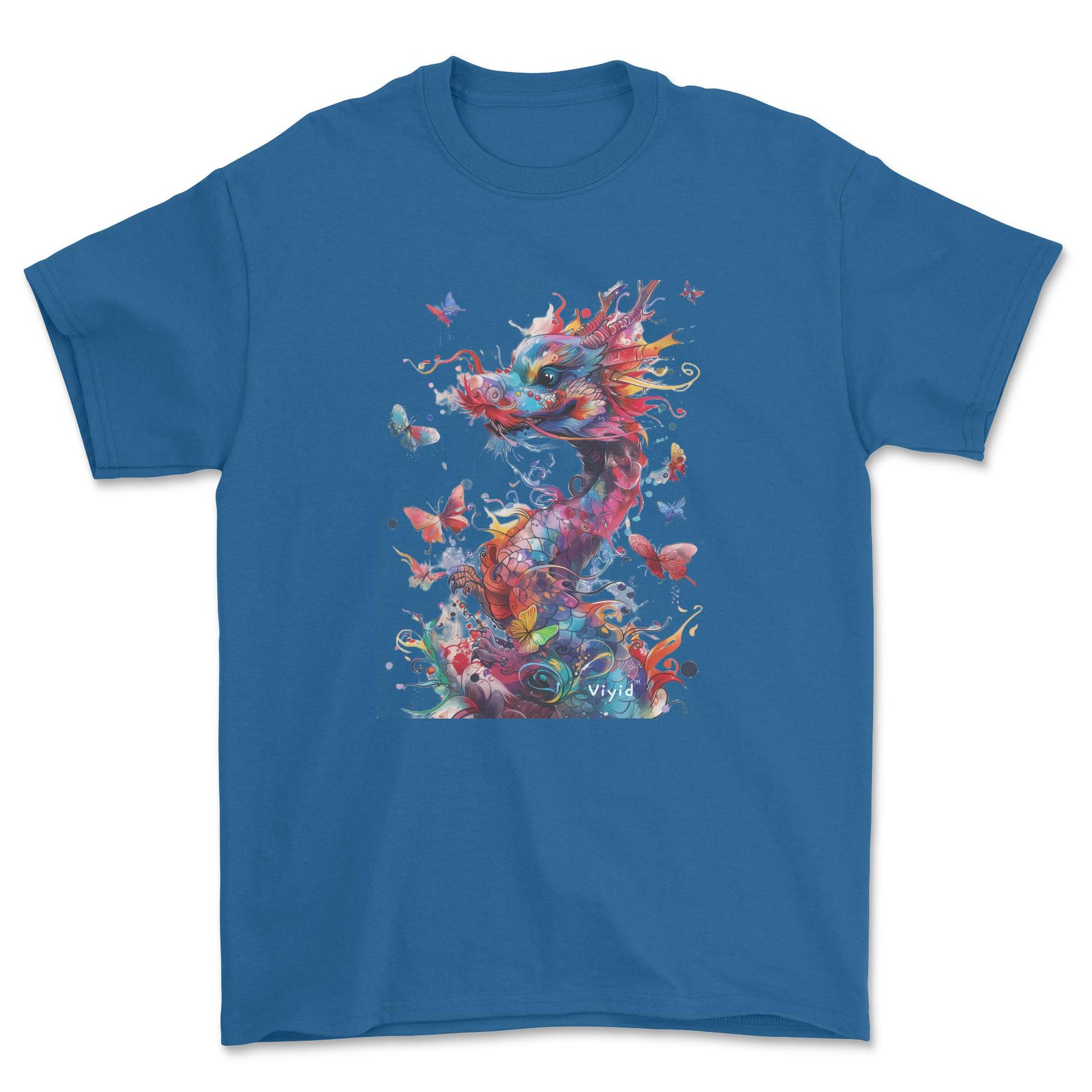 colorful dragon with butterflies adult t-shirt royal