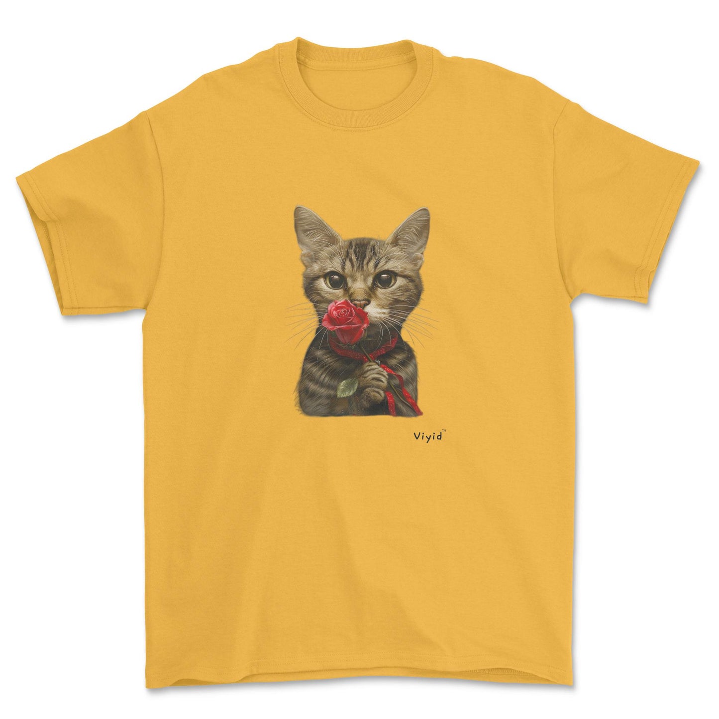 sniffing rose domestic shorthair cat adult t-shirt gold