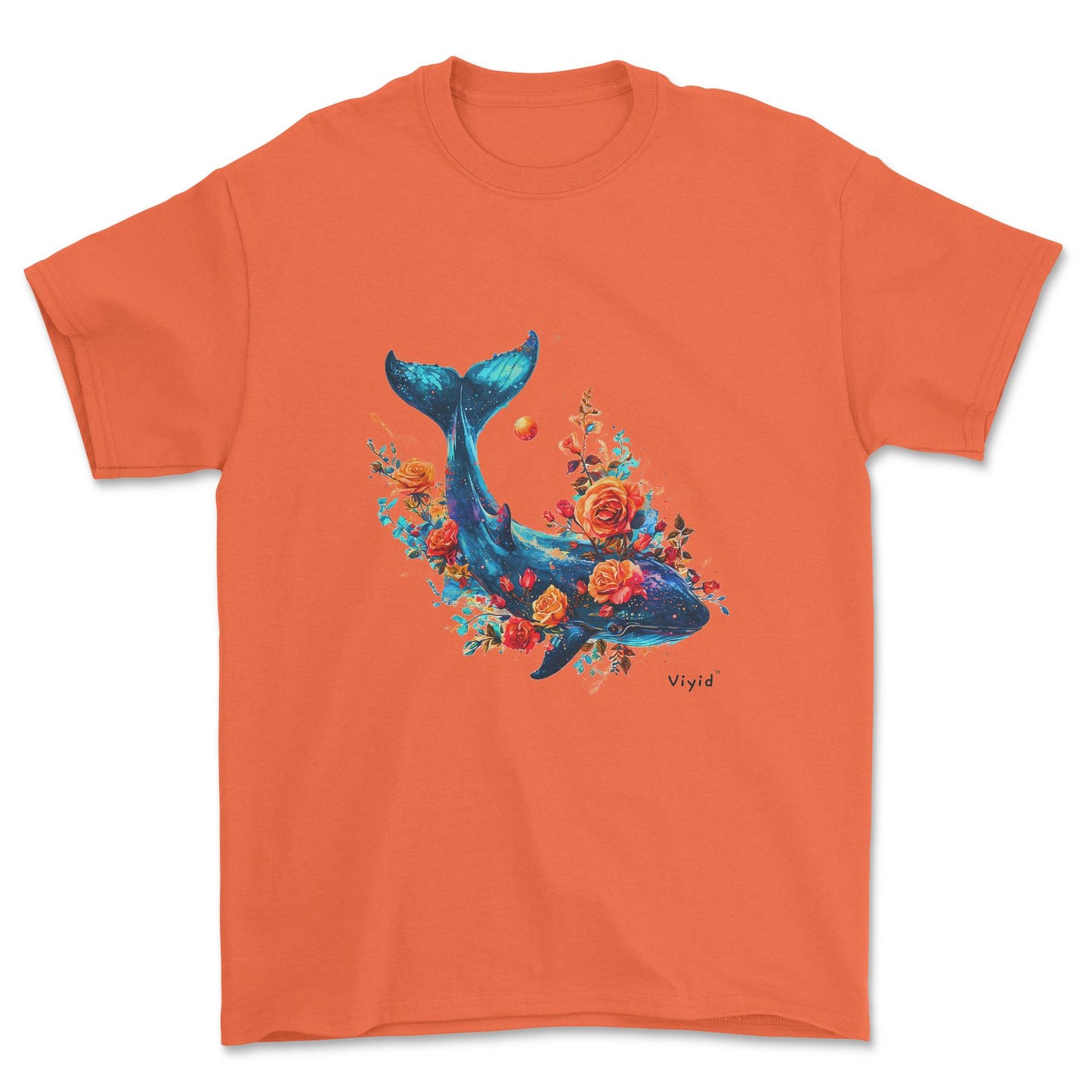 whale roses planets adult t-shirt orange
