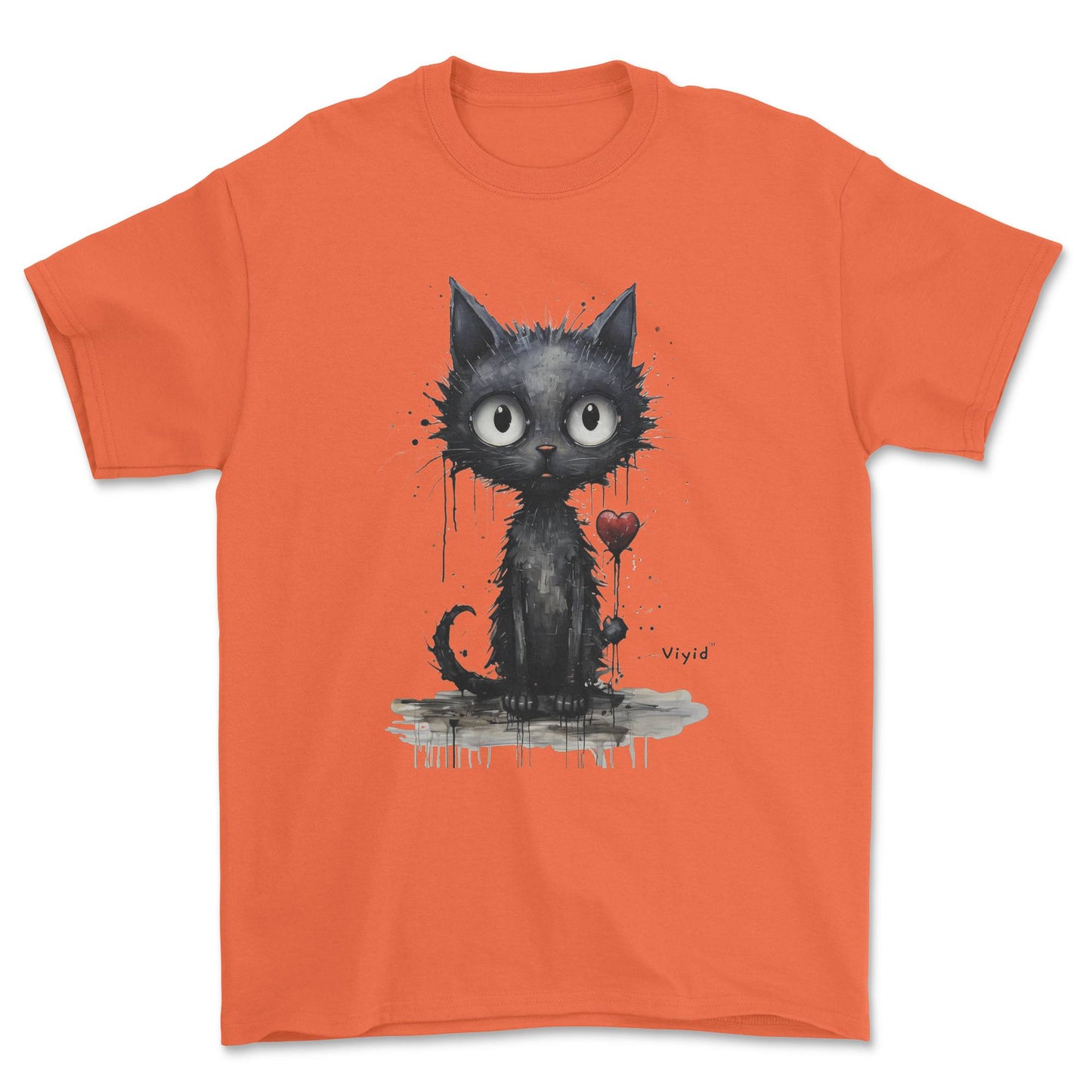 expressionism black cat adult t-shirt orange