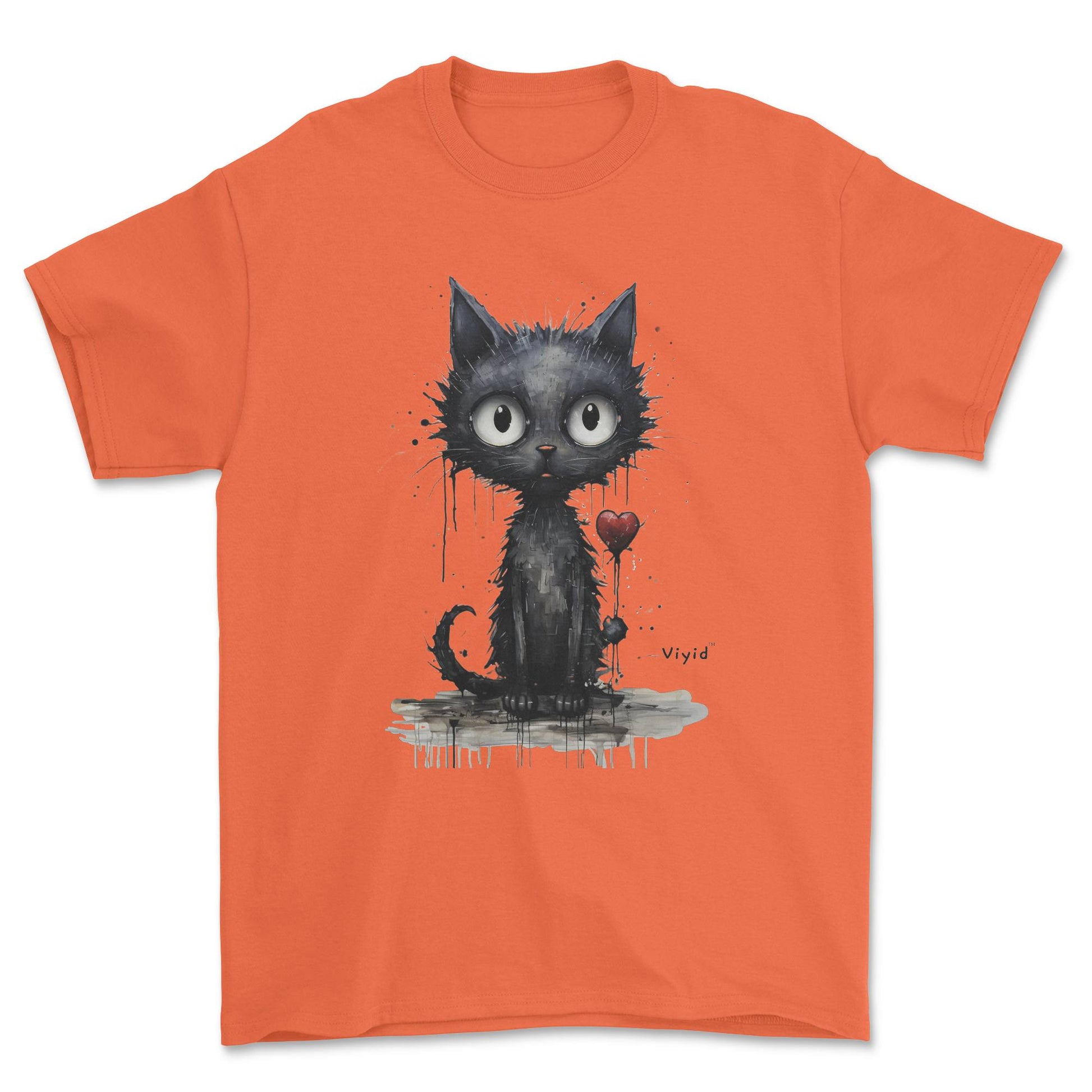expressionism black cat adult t-shirt orange