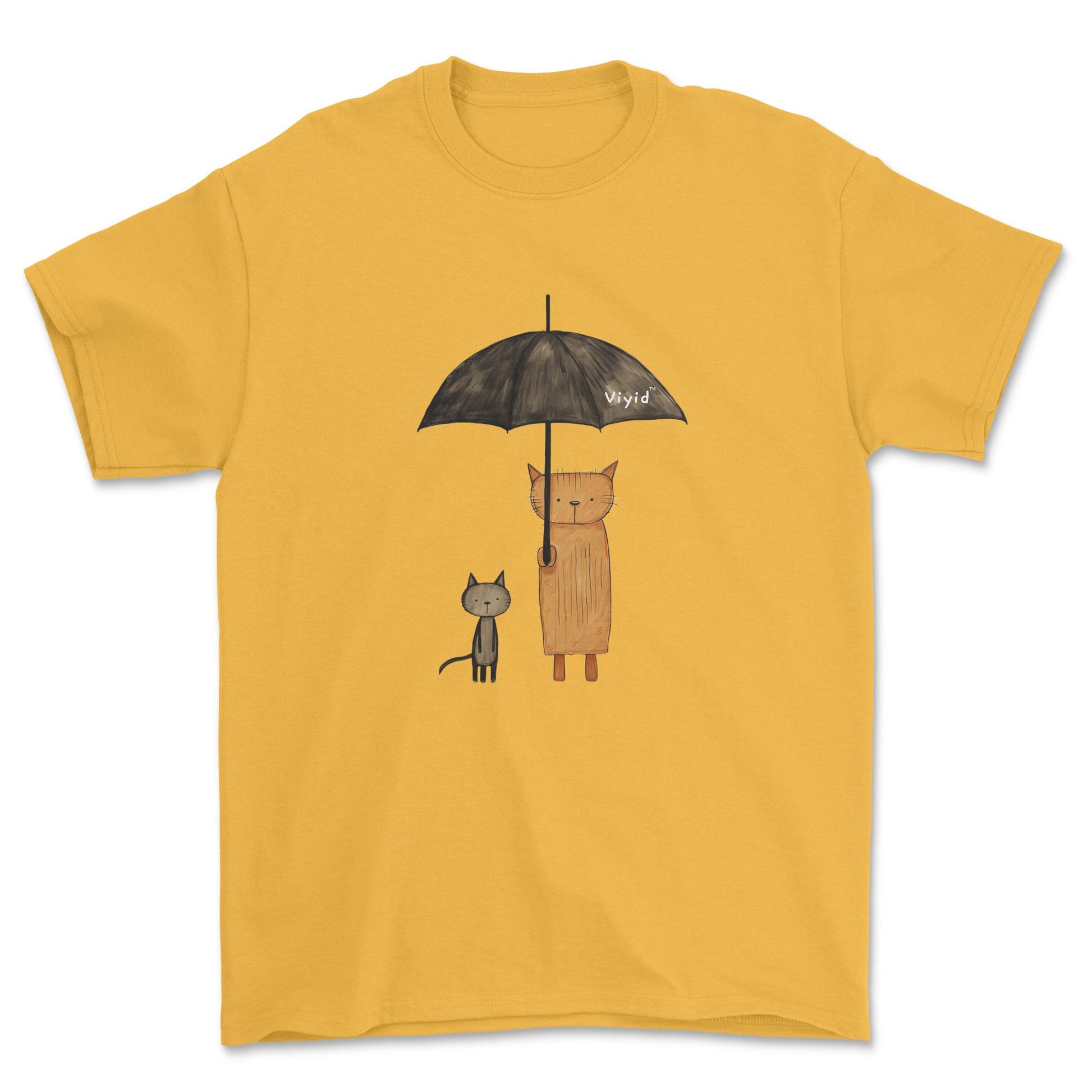 abstract cats with umbrella adult t-shirt gold