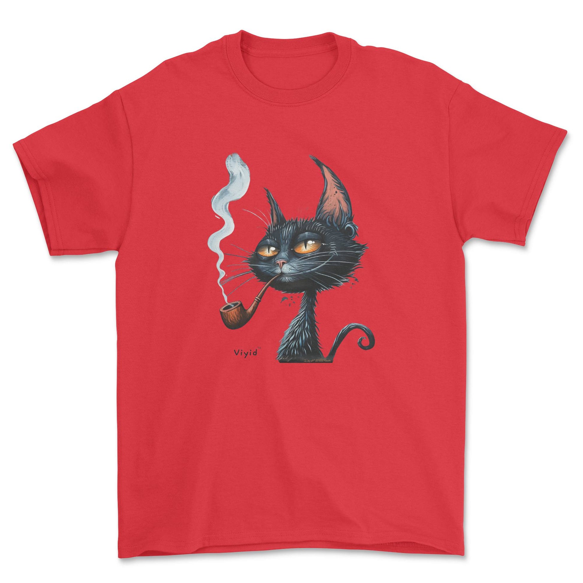 pipe smoking cat youth t-shirt red