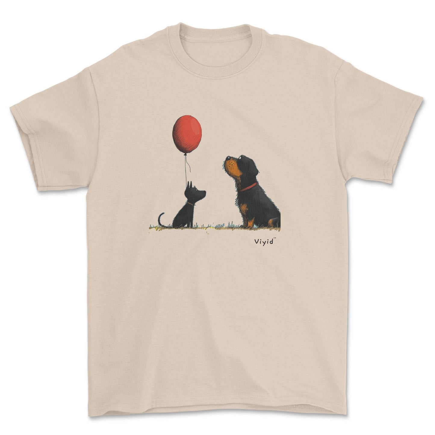 Rottweiler with balloon adult t-shirt sand