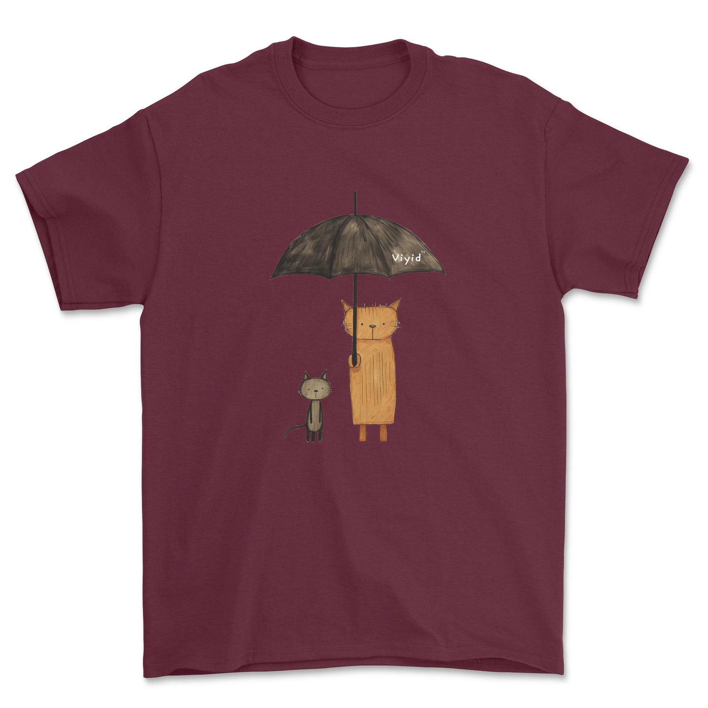 abstract cats with umbrella adult t-shirt maroon