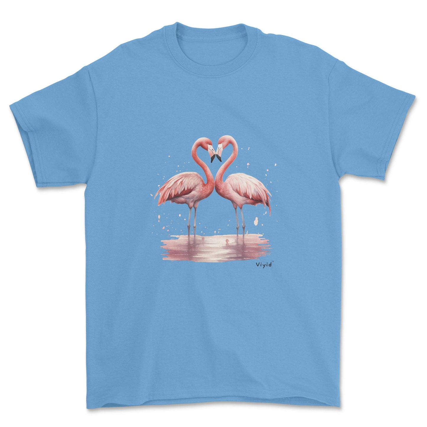 flamingo love youth t-shirt carolina blue