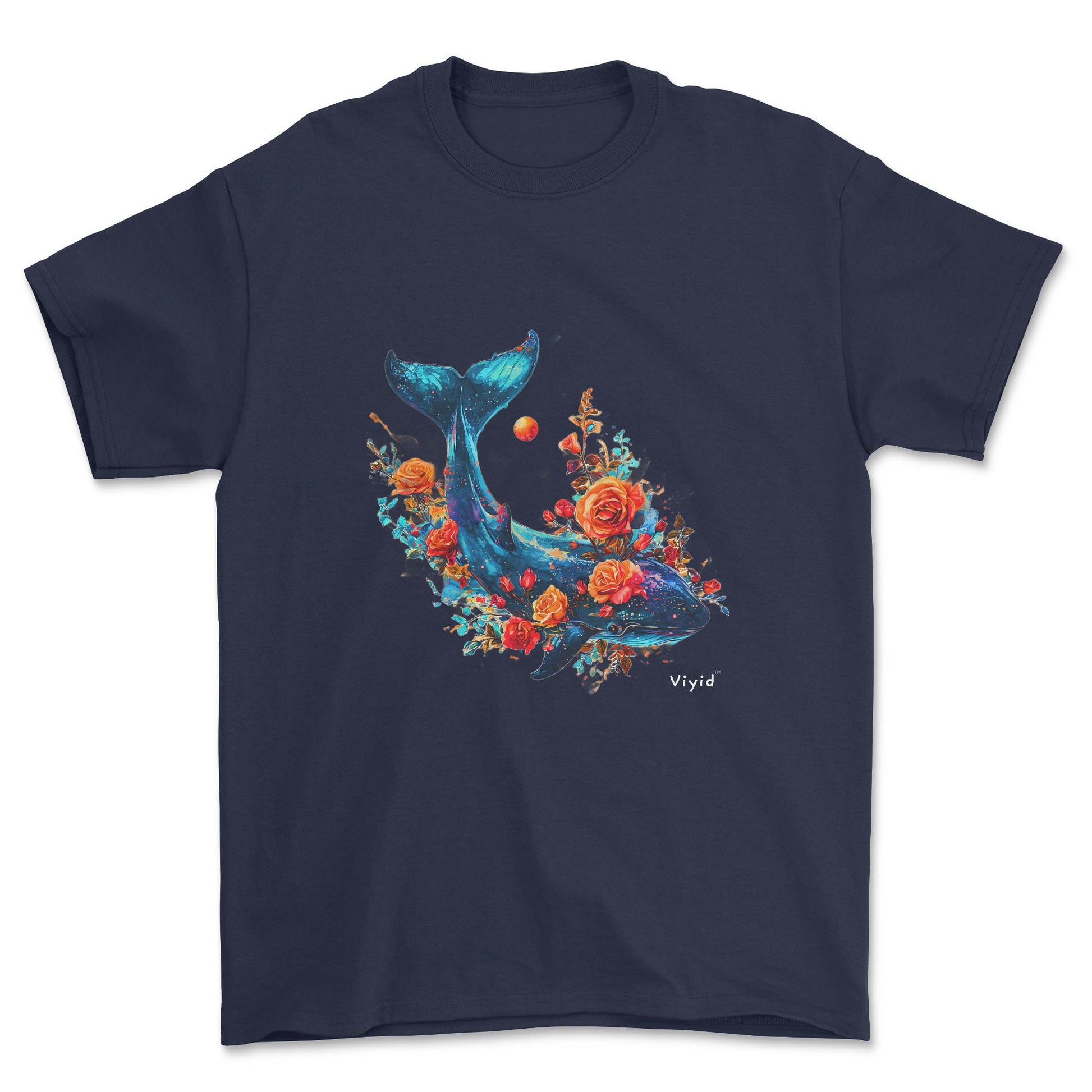 whale roses planets youth t-shirt navy