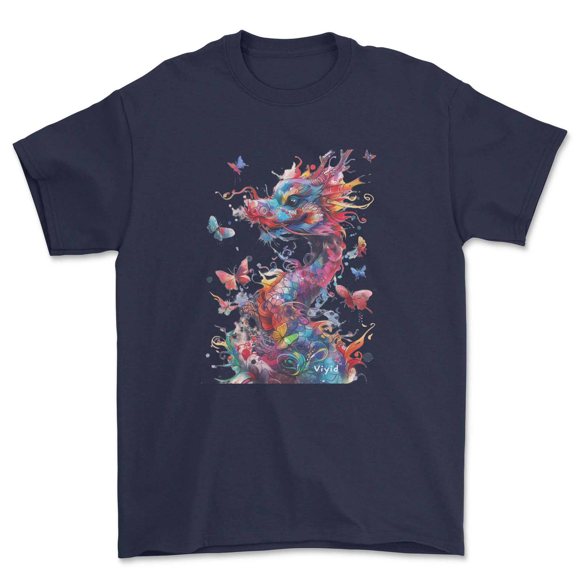 colorful dragon with butterflies adult t-shirt navy