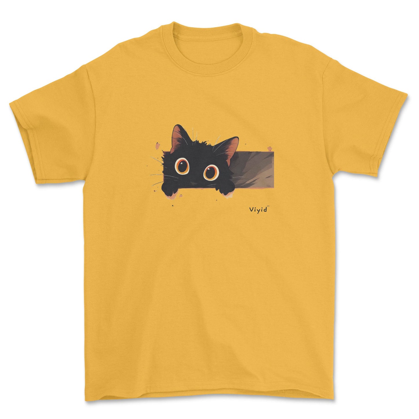 Peeping black cat adult t-shirt gold.