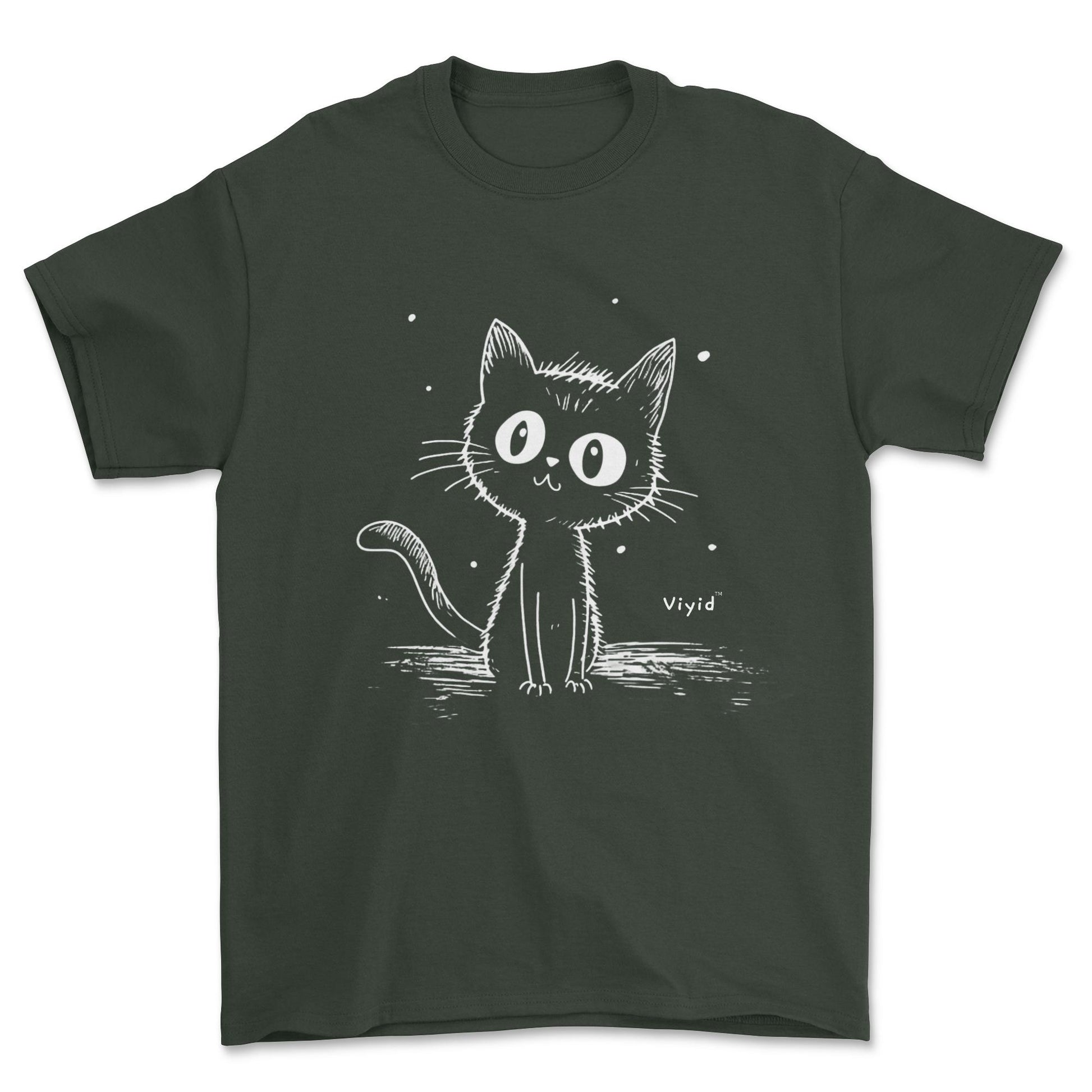 cat sketch youth t-shirt forest green