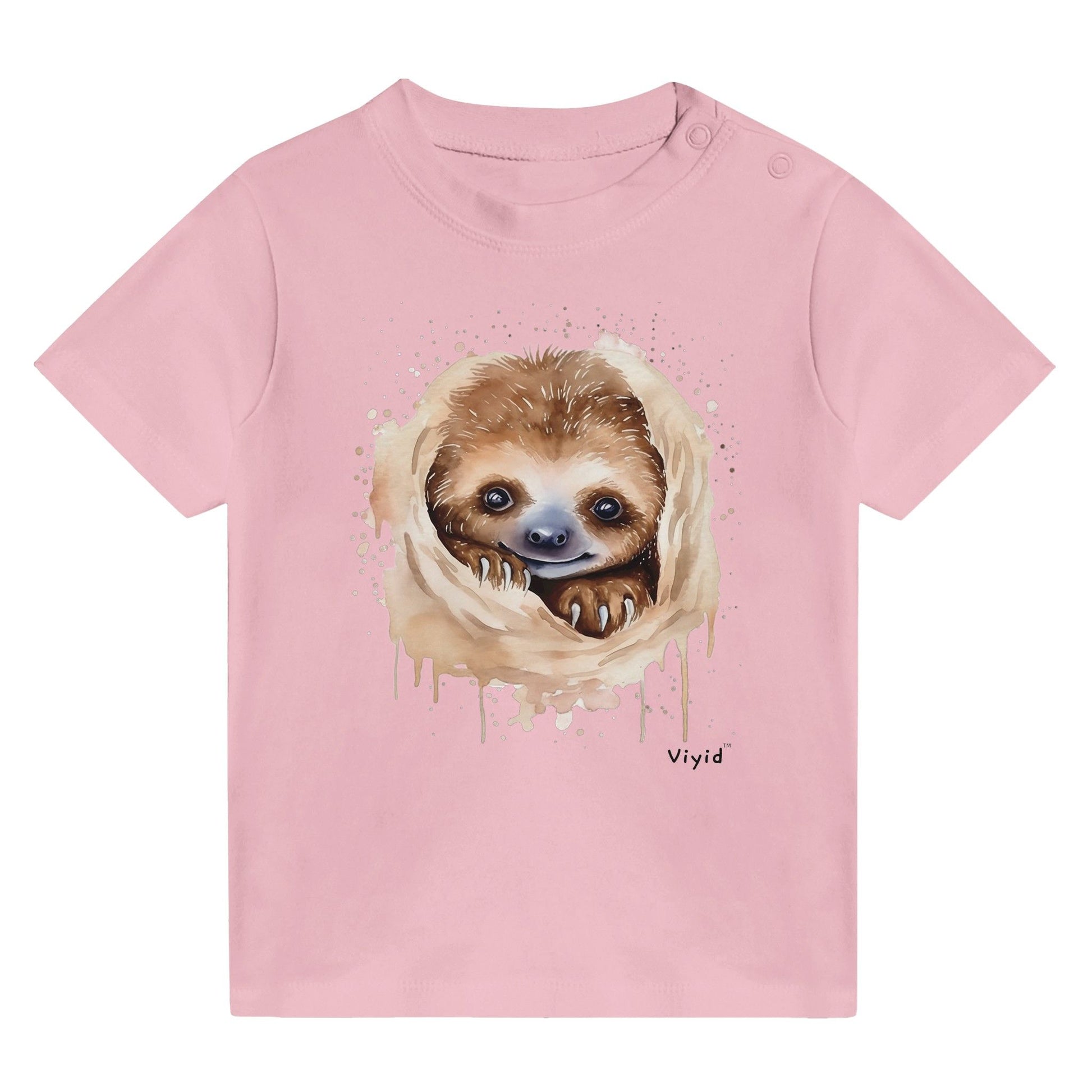 hiding sloth baby t-shirt pink